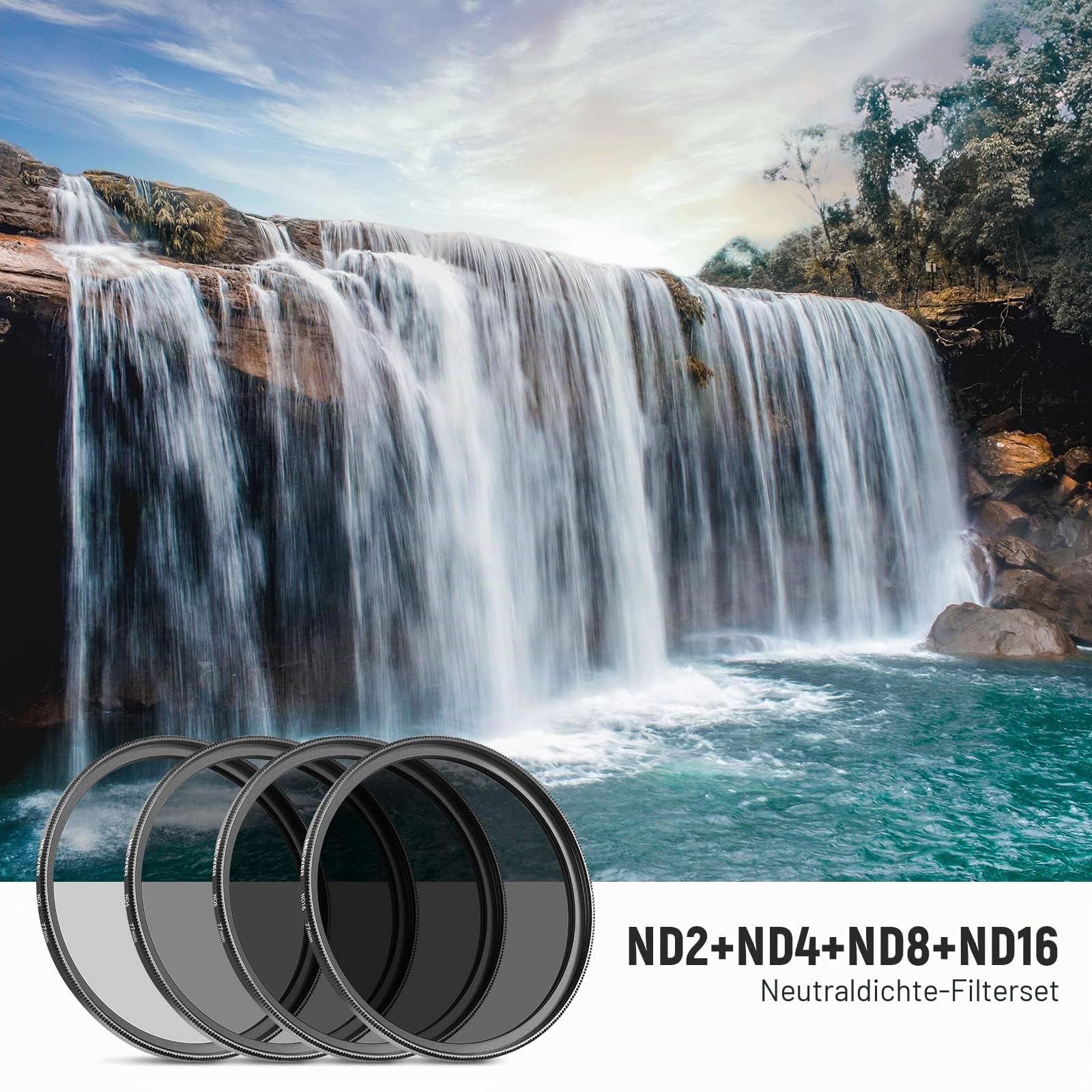 NEEWER 77mm ND Filter Set ND2 ND4 ND8 ND16, Objektivreinigungsstift, Filterbeutel, Graufilter und Zubehör Set, kompatibel mit Canon Nikon Sony Panasonic DSLR Kameras mit 77mm Objektiv