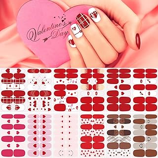 12 Sheets Valentine's Day Nail Wraps Full Stickers Nail Polish Strips, DIY Self-Adhesive Nail Art Decals Heart Kiss Love Pattern Valentine Party Decor with 2 Piece Nail Files (168 Pieces)