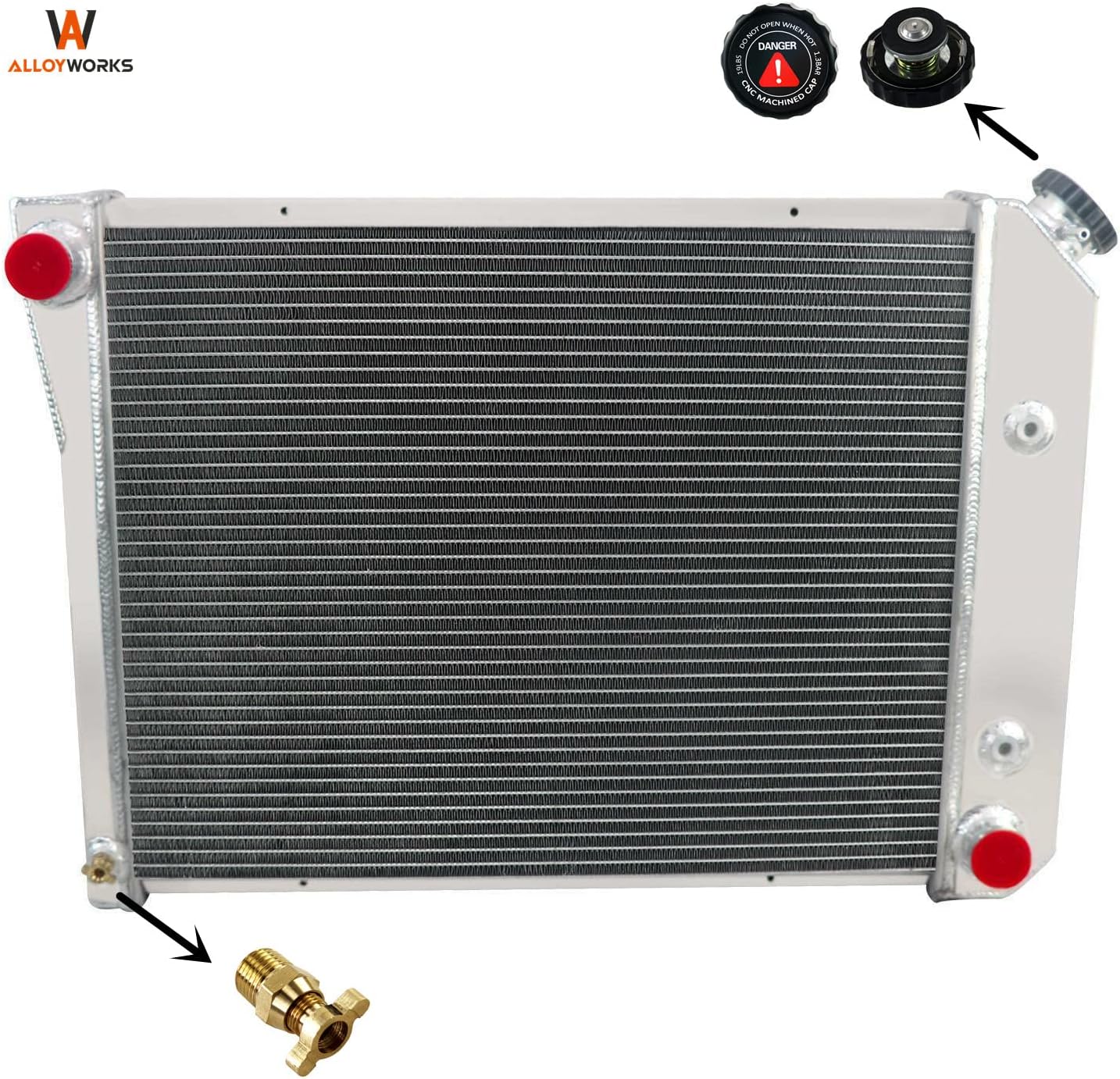 ALLOYWORKS 4 Row All Aluminum Radiator+Shroud Fan+Relay For 1967-1988 Chevy Nova Chevelle / 1965-1987 Buick Regal LeSabre