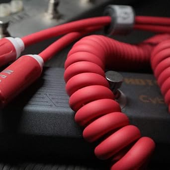 Aestivate 16ft/5m Coiled Guitar Cable Electric Instrument Cable Curly Instrument Cable Stretchable Straight to Straight Dual Straight Plugs(Red)