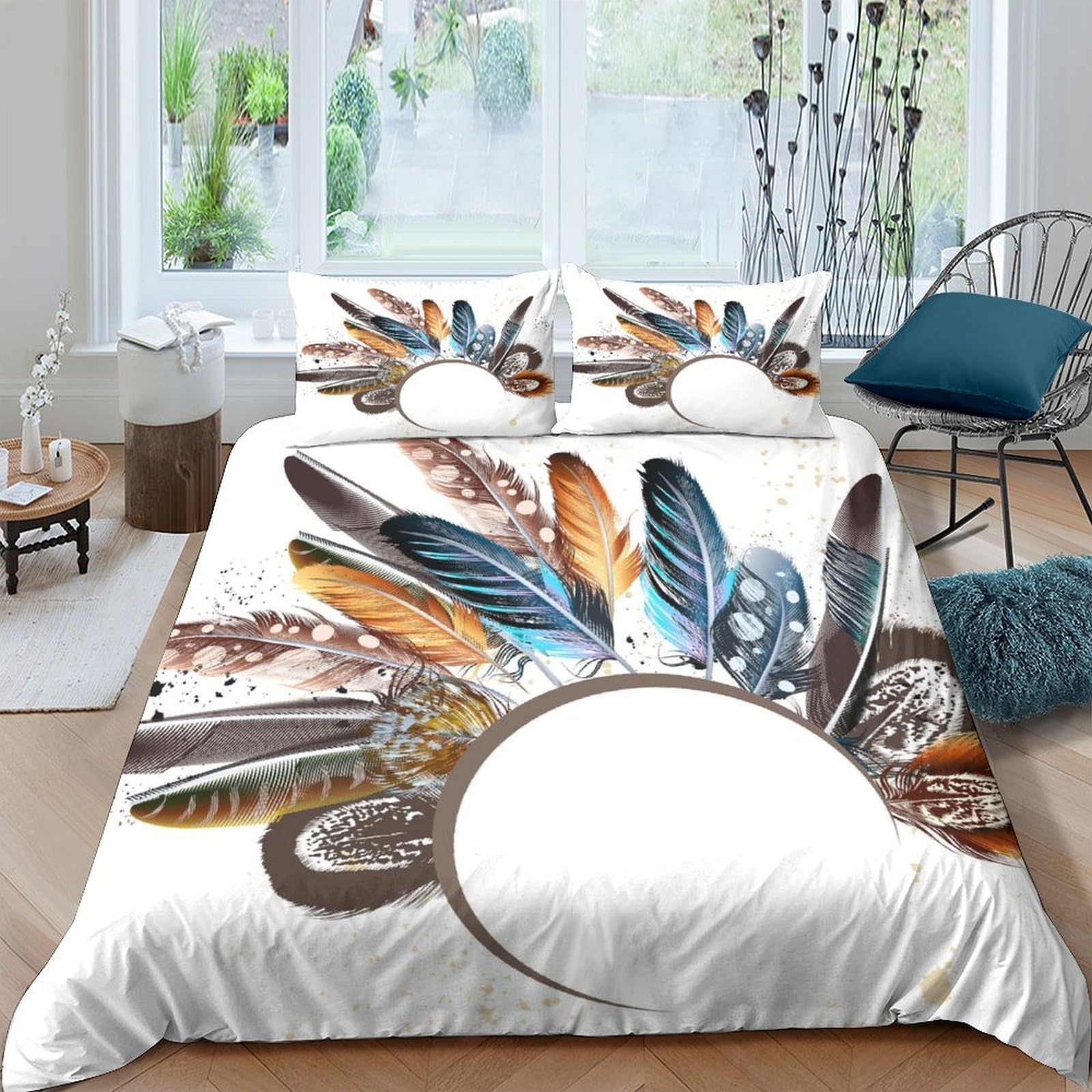 Ctjqhvkz Style-4 3D Printed Feather Dream Fitted Sheet Microfiber Soft Bedroom Decor Boho Style Owl Mattress Cover For Home Dorm Single（135X200cm）