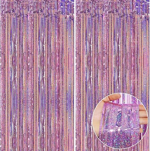 Cortina de flecos rosa de 6.6 x 6.6 pies, paquete de 2 cortinas de papel de aluminio con purpurina rosa, telón de fondo de flecos para fiestas, disponible en Yaxa Peru