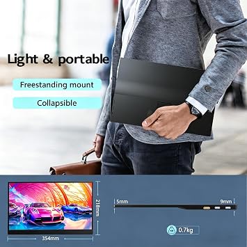 15.6 Portable Monitor, 1080P FHD Portable Monitor with Stand, Mobile Monitor IPS Screen with Speakers, Ultra-Thin Second Screen for Laptop- USB-C & HDMI Connection