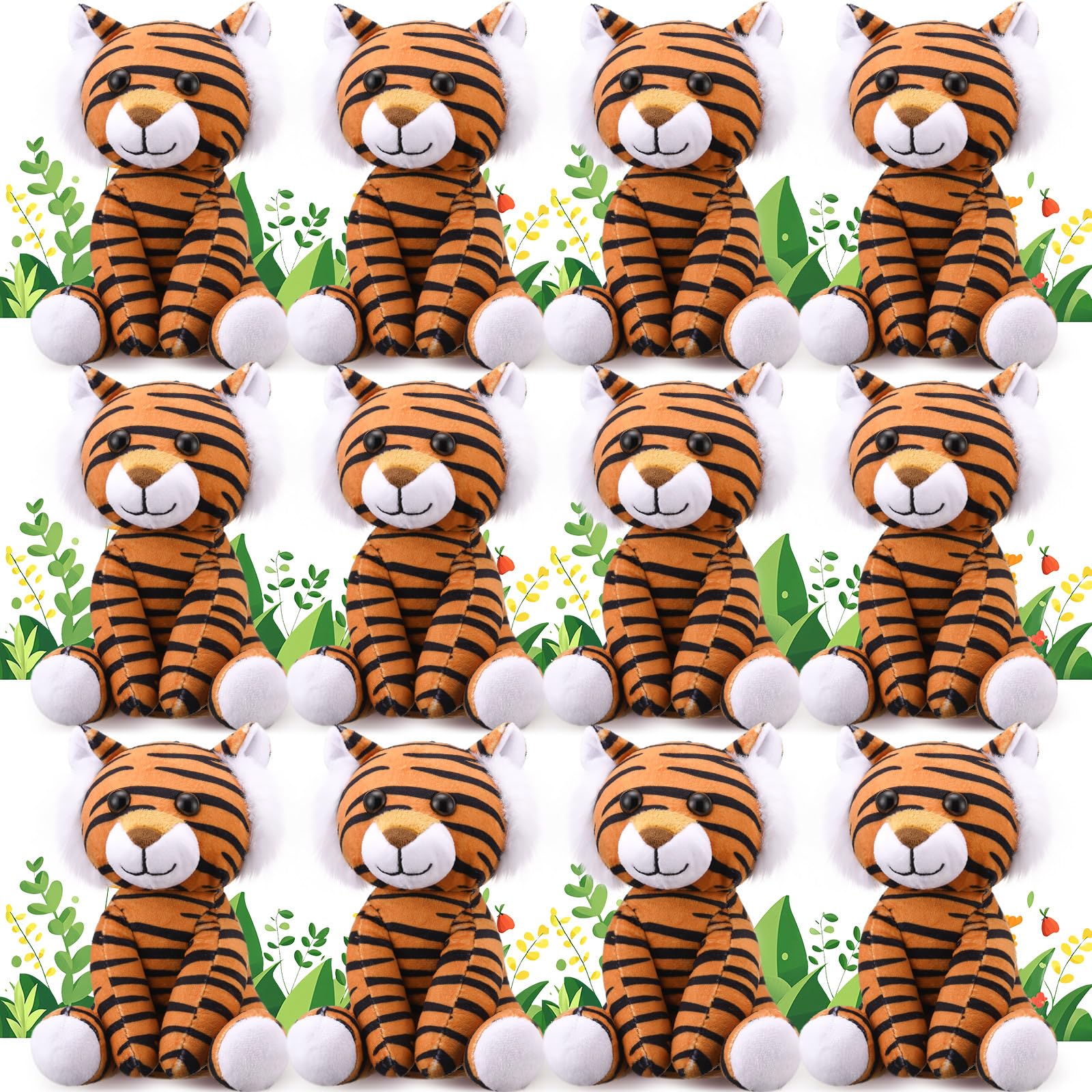 Blueweenly 12 Pieces Tiger Stuffed Animal 6 Inch Sitting Tiger Plush Toys Lifelike and Cute Animal Dolls Gifts for Boys and Girls Birthday Favors