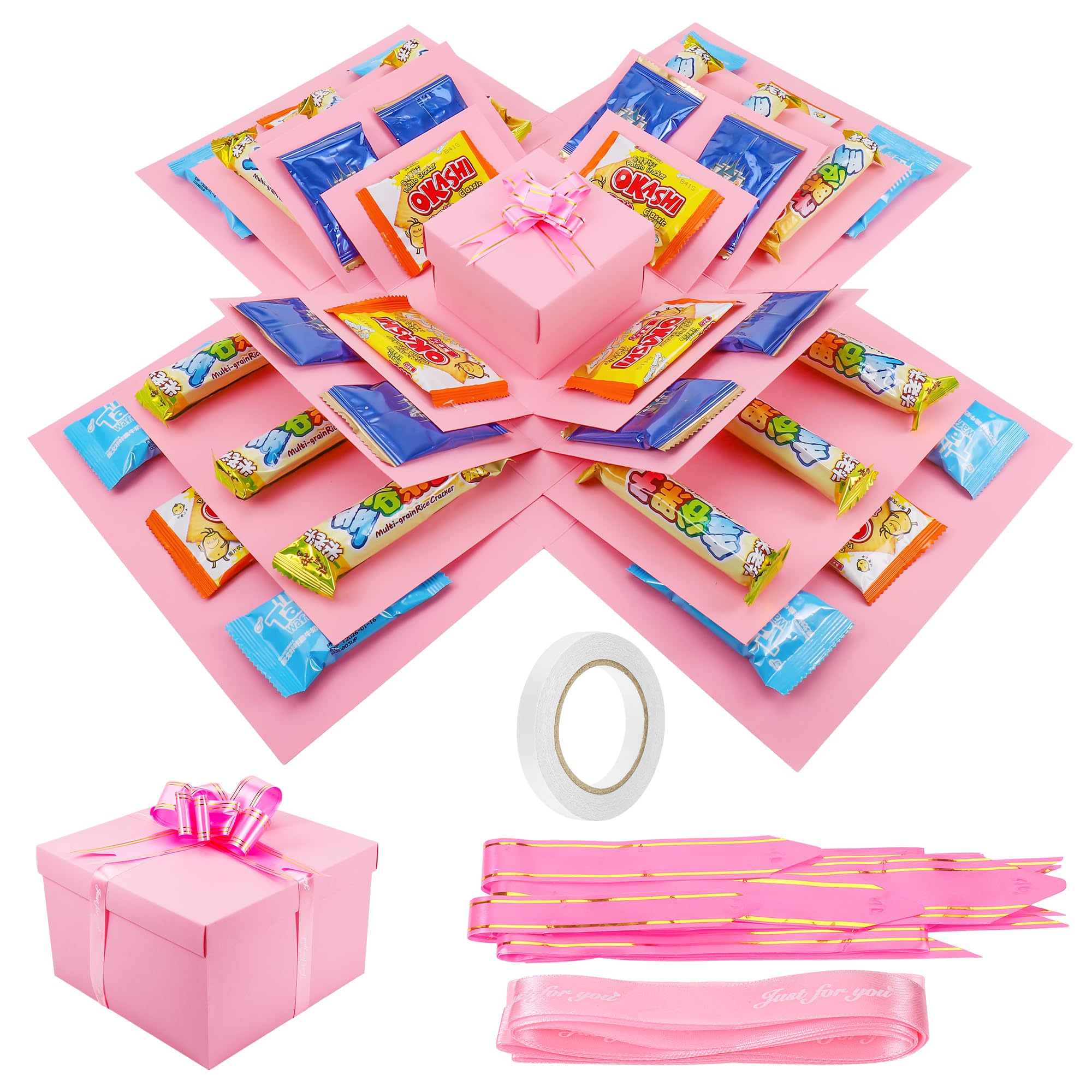 JIANTA 5 Layer Creative Explosion Gift Box, Snack Explosion Box with Ribbon and Double-Sided Tape, DIY Surprise Box for Birthdays, Valentine's Day, Wedding, Anniversaries (Pink) โ image 1