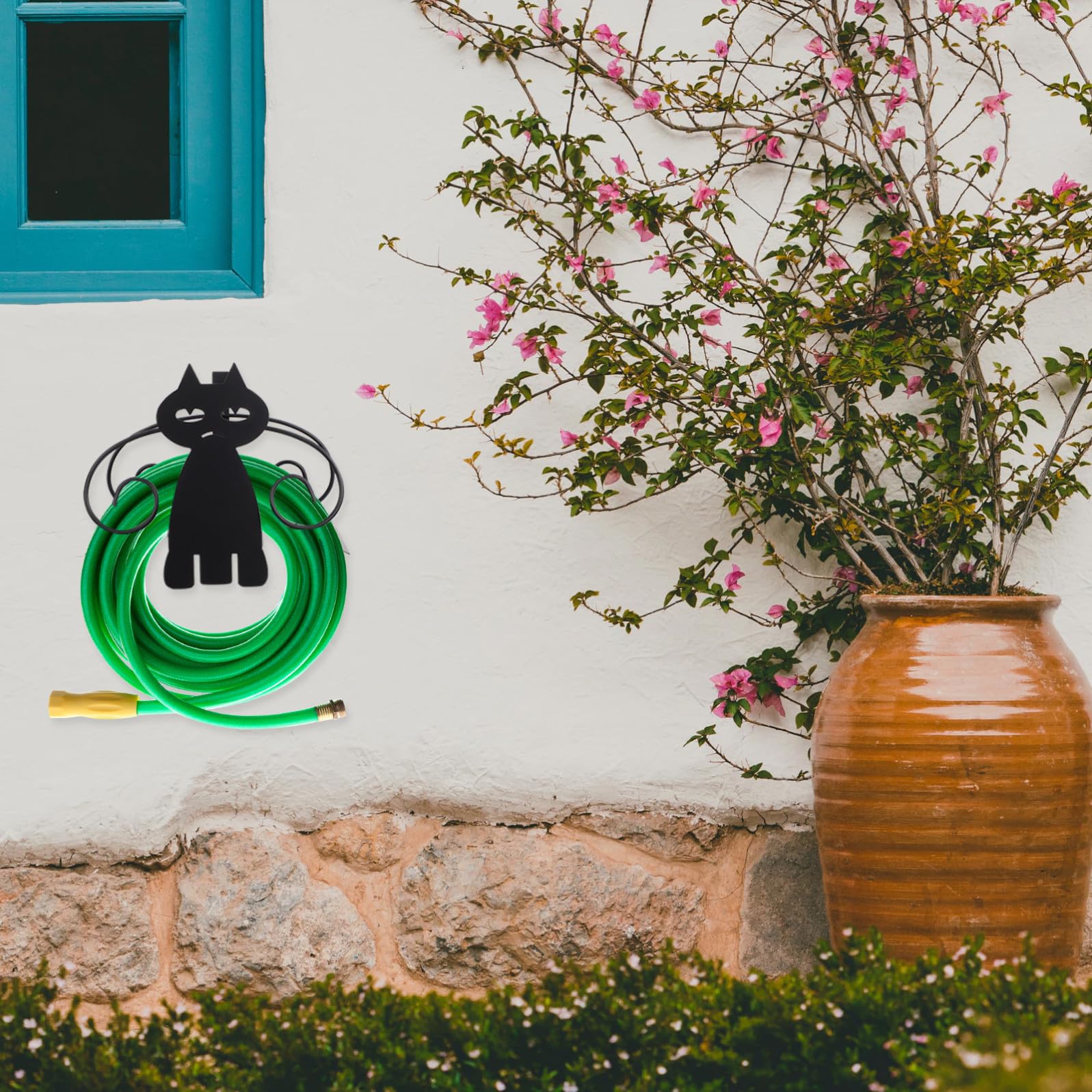 Homoyoyo Support de Tuyau D'arrosage Finition Soignée en Fer Noir Grosse Capacité et Design Créatif pour Rangement Extérieur Jardin