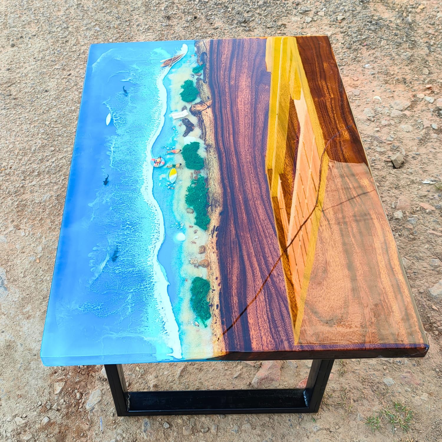 NAV KONST Epoxy Resin Artistic Handmade Ocean Island Beach Art Solid Wood Coffee/Dining Tables for Living/Dining Rooms Size: -60" X 30"