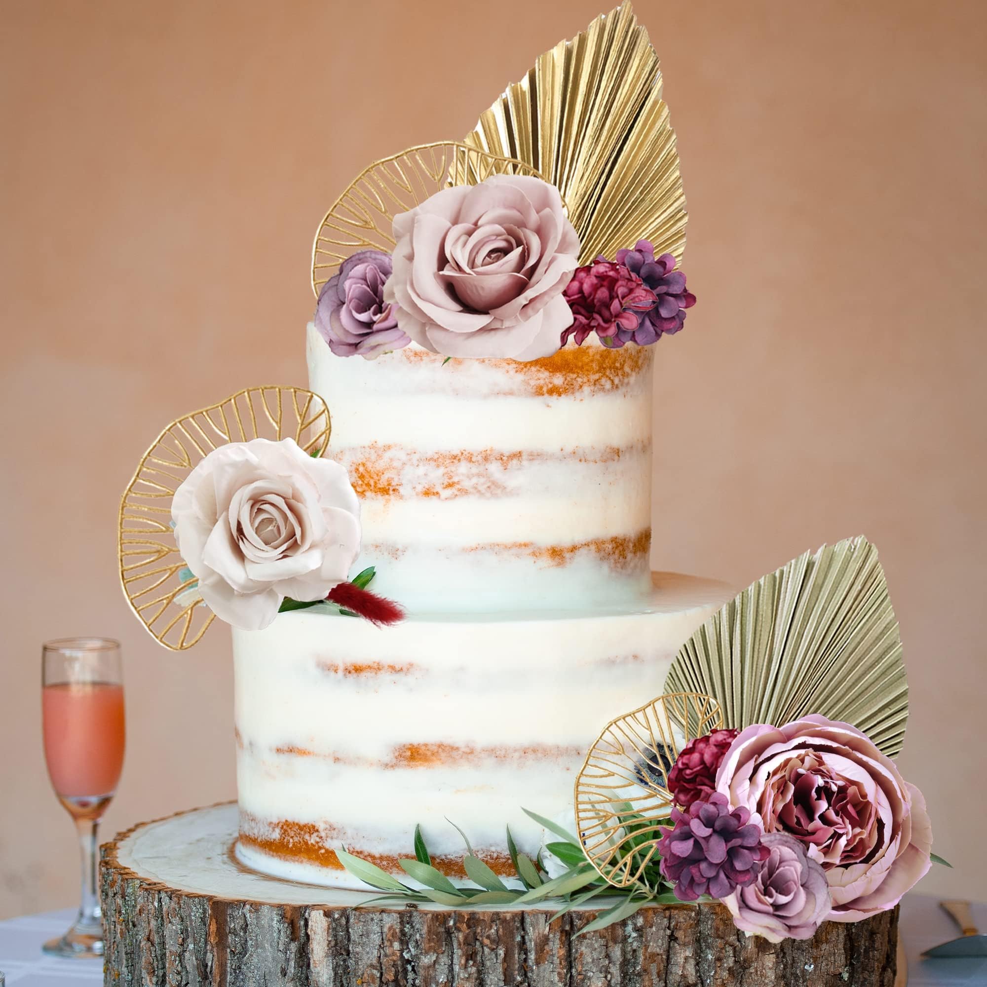 Boho Tortenaufsatz Palmblätter Burgunderrote Blumen Kugeln Kuchen Dekorationen für böhmische Hochzeit Babyparty Geburtstag Party Supplies