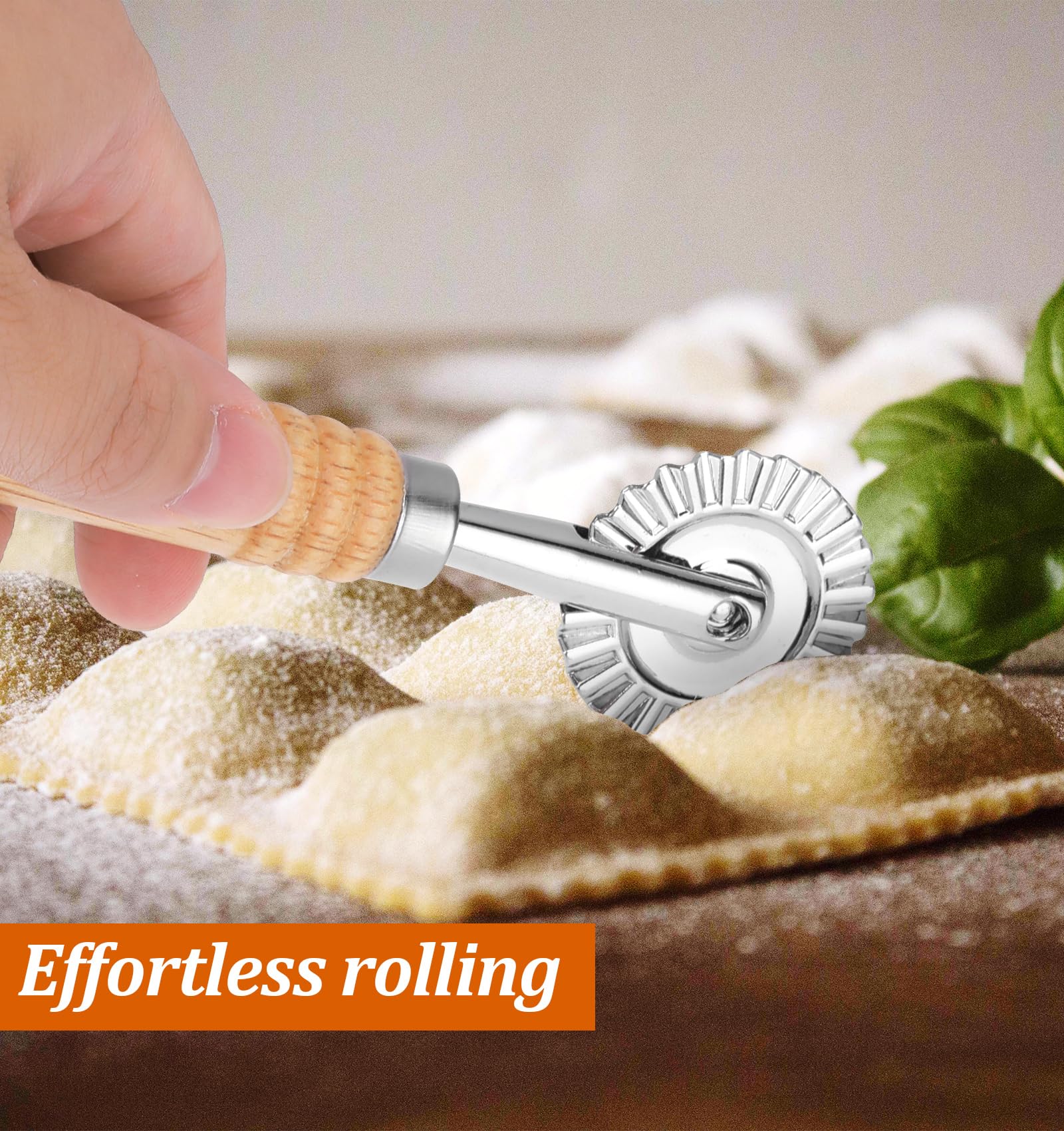 Stainless Steel Fluted Pastry Cutter Wheel - 6.3 Inch With Oak Handle For Pasta, Ravioli & Dumplings - View #4