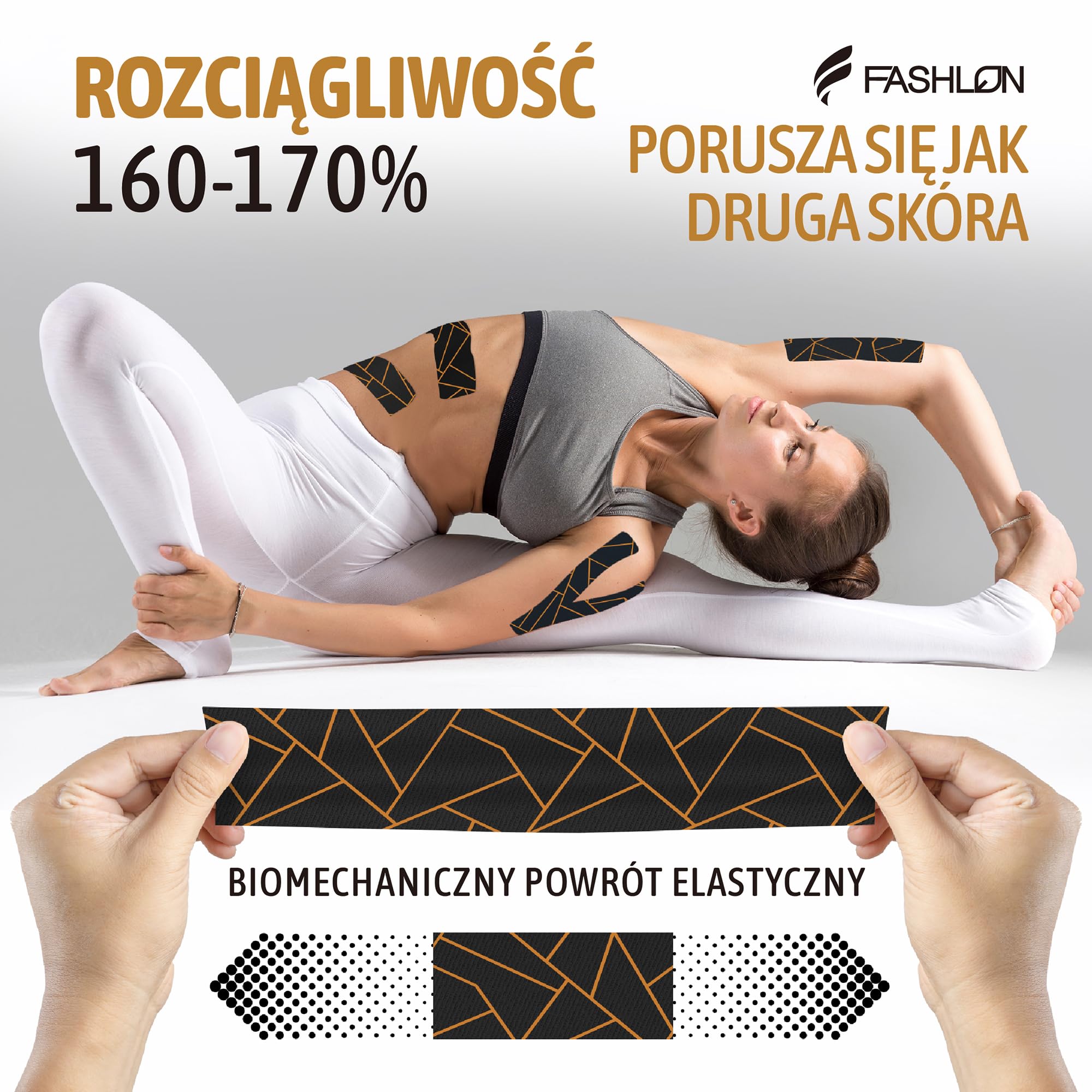 FASHLON Niepocięte bawełniane taśmy kinezjologiczne 2 rolki - Nocny Brąz | Wodoodporne tejpy sportowe (5cmx5m każda). Elastyczne plastry wspierające stawy i mięśnie do siatkówki oraz piłki nożnej