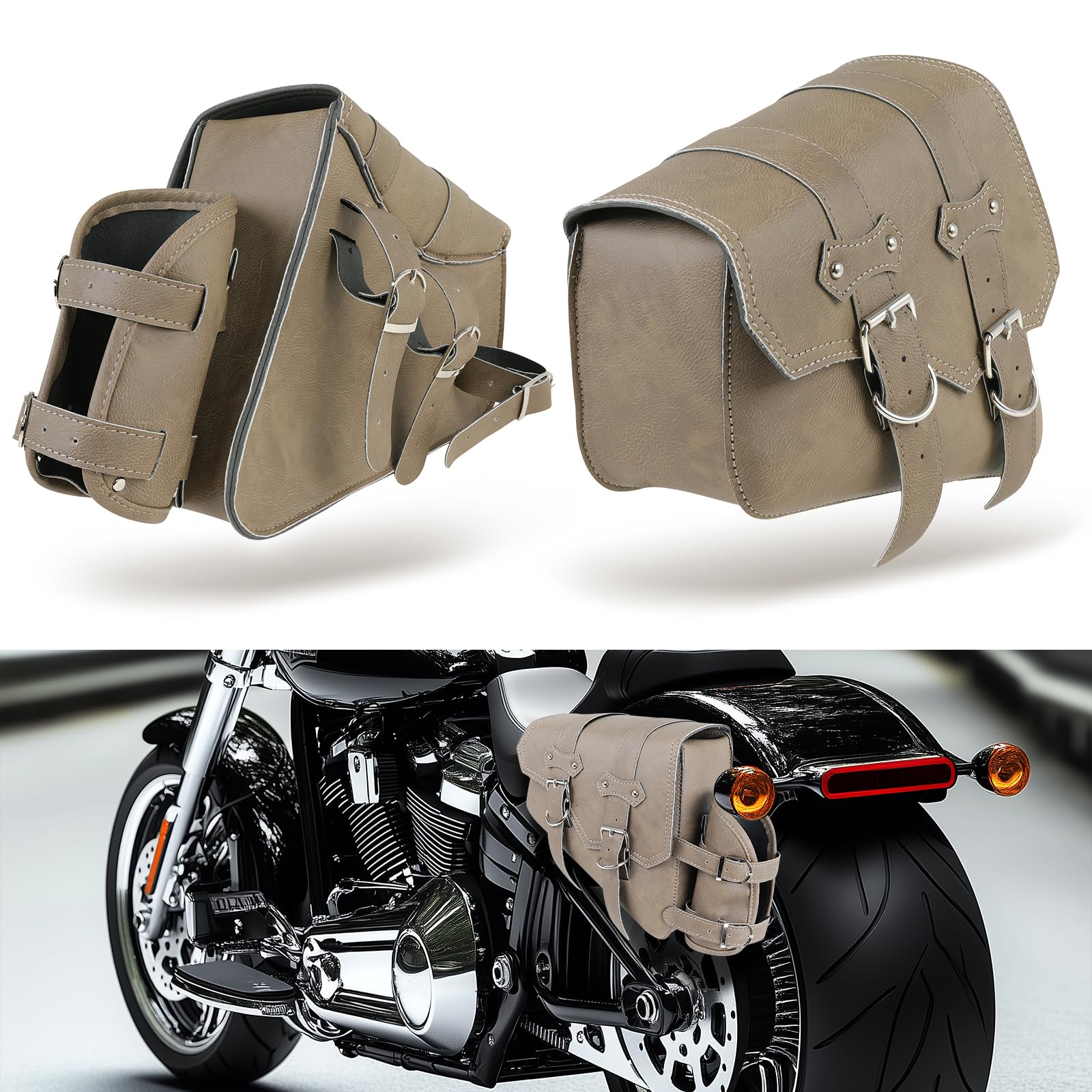 DREAMIZER Sacoche de Selle Moto Universel Cuir PU avec Poche pour Bouteille d'eau Accessoires de Moto Étanches Compatible avec Harley Honda Kawasaki Suzuki Yamaha