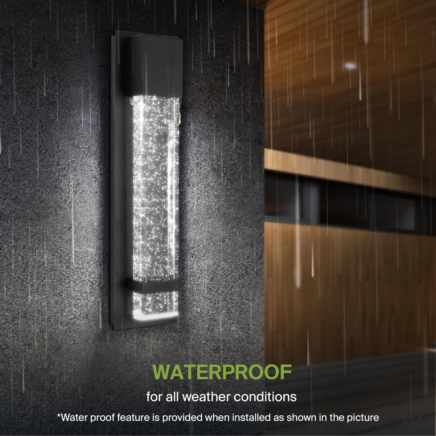 ASD LED 18" Bubble Glass Wall Light Fixture, Outdoor & Indoor Seeded Sconce | 3CCT, Waterproof, Dimmable, ETL Listed | 12W 500LM 3000-5000K 120V | Exterior Lantern, Porch Lighting | Black, 4 Pack