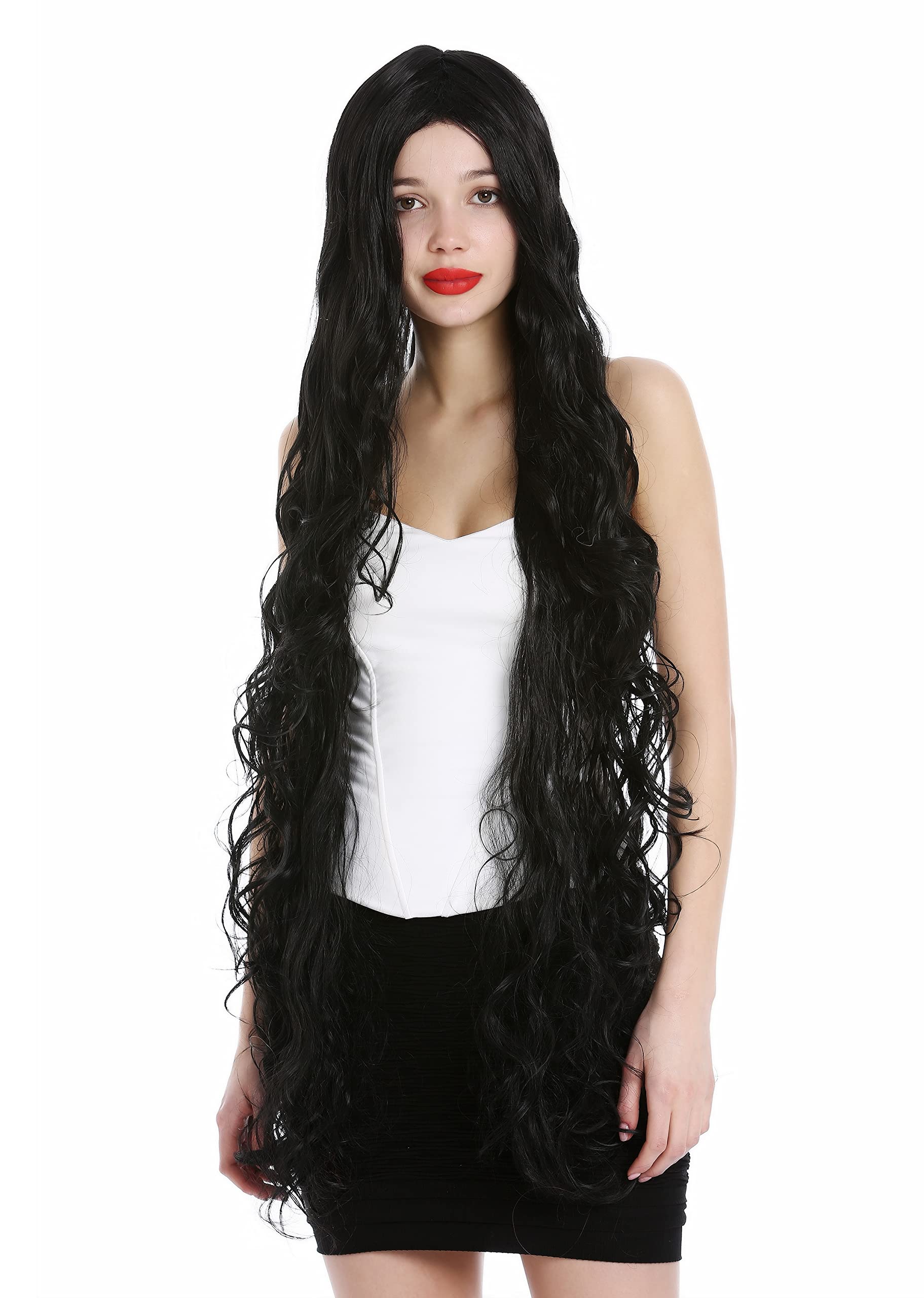 WIG ME UP - VK-40-1B Lady wig extremely long wavy to slightly curled curls middle parting black, black (1B)
