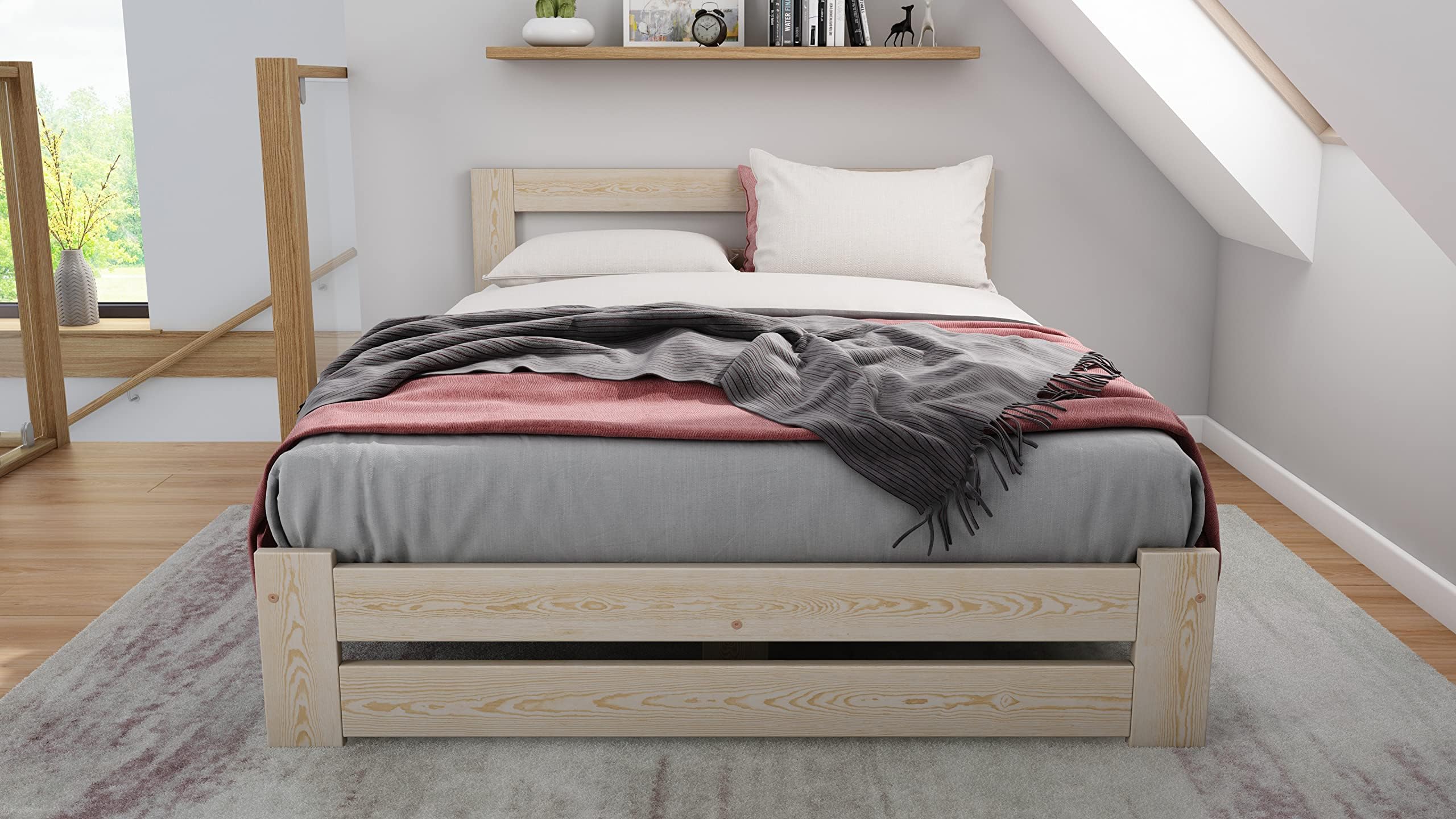 Nodax King Size Bed Frames – Solid Pine Wooden Bed Frame for Adults, F7 Easy Assemble Bed with Sturdy Slats & Extra Four Supportive Legs, Comfortable Bedroom Furniture | (King Size 5' 150x200cm, Pine)