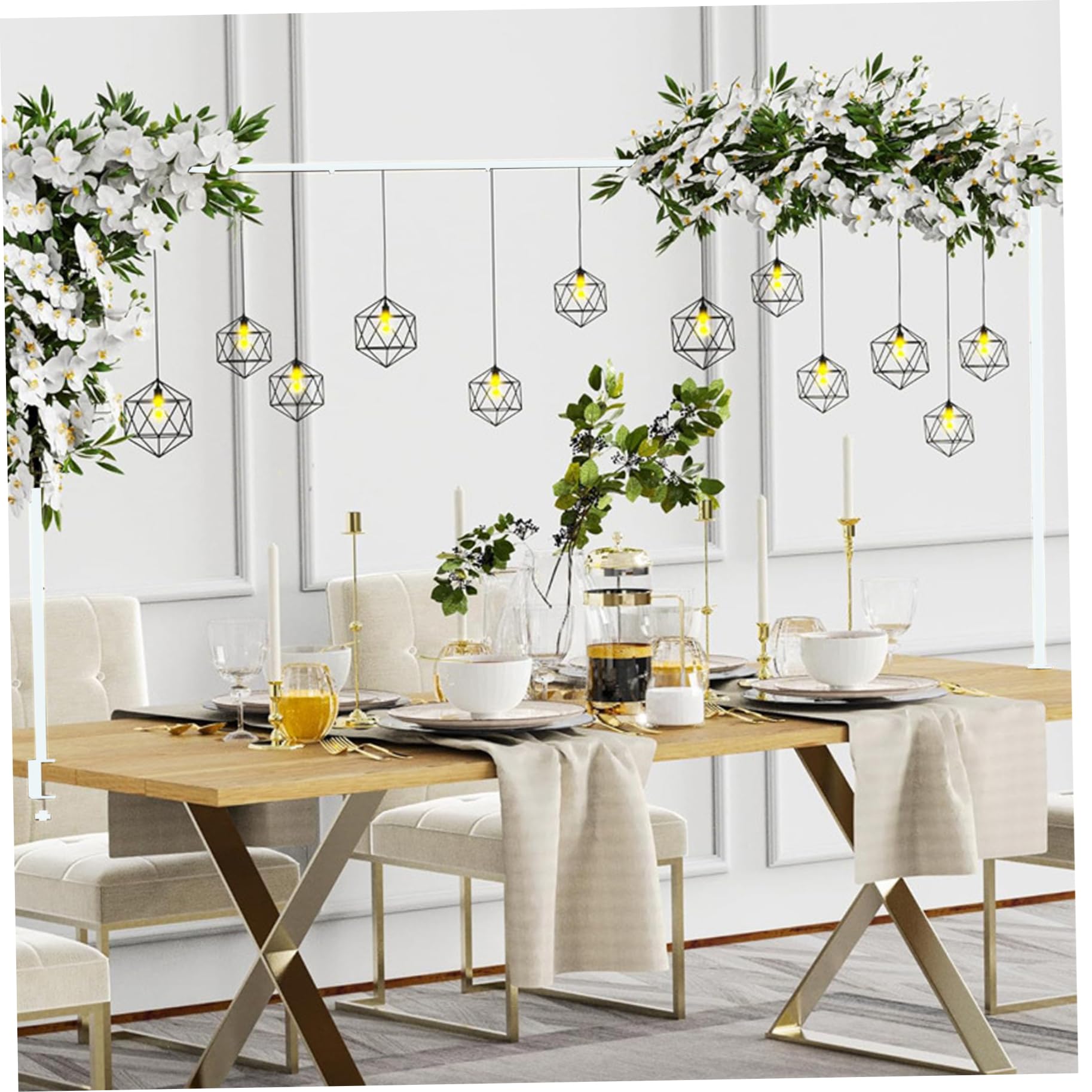 SWEETBIUTI Over de tafelstang met klemmen verstelbare tafelstang 90 cm hoog 100 cm - 200 cm lange ijzeren tafelboog over tafel display bar voor verjaardag bruiloft feestdecoratie, wit