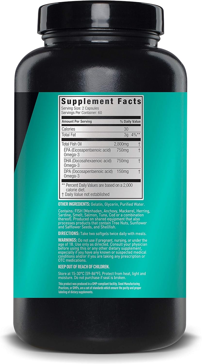 Omega JYM Fish Oil 2800mg, High Potency Omega 3, EPA, DHA, DPA for Brain, Heart, & Joint Support | JYM Supplement Science | 120 Soft Gels : Health & Household