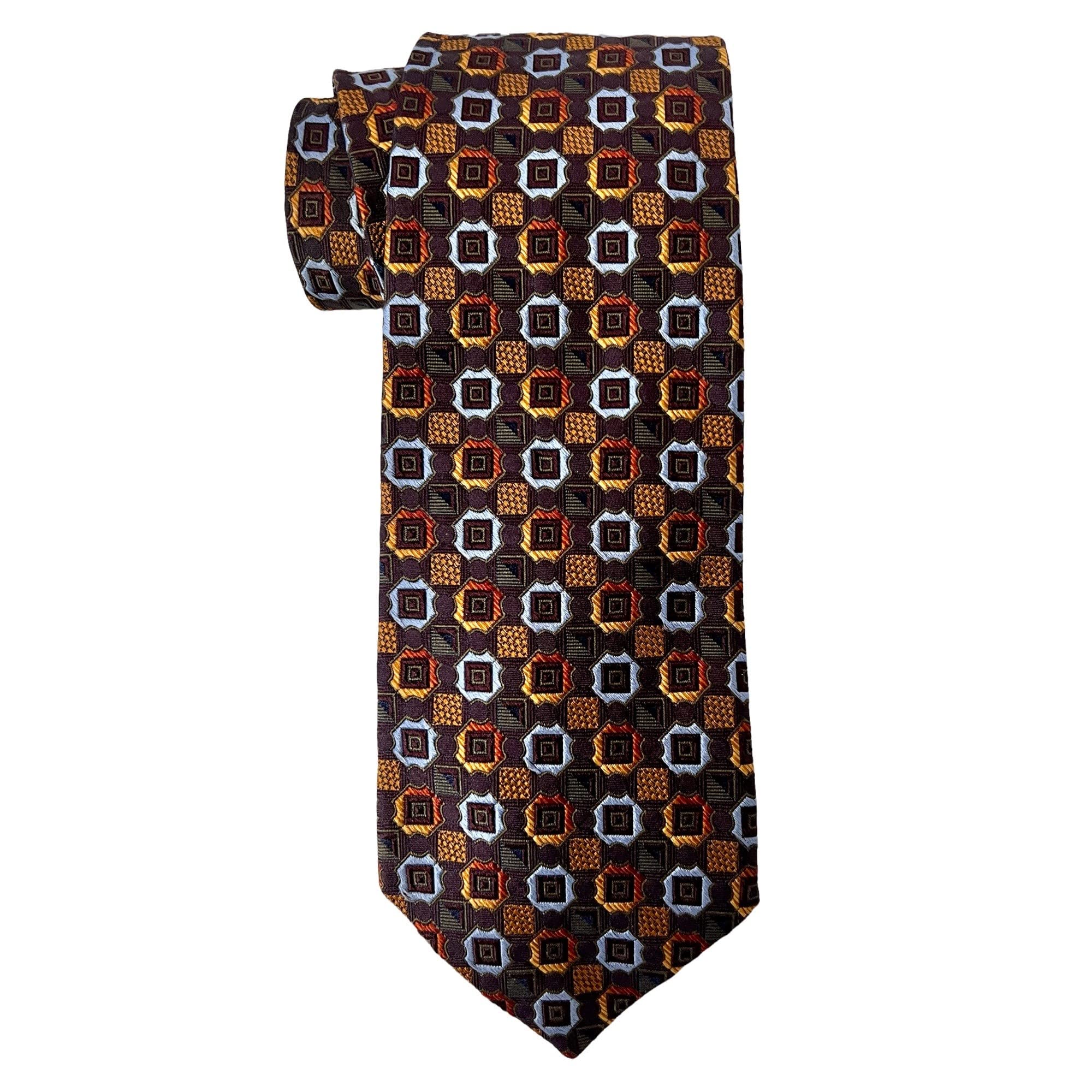 Robert Talbott Best of Class Men's 4-in Wide Silk Neck Tie, Brown Blue Gold Shield, Multi-color