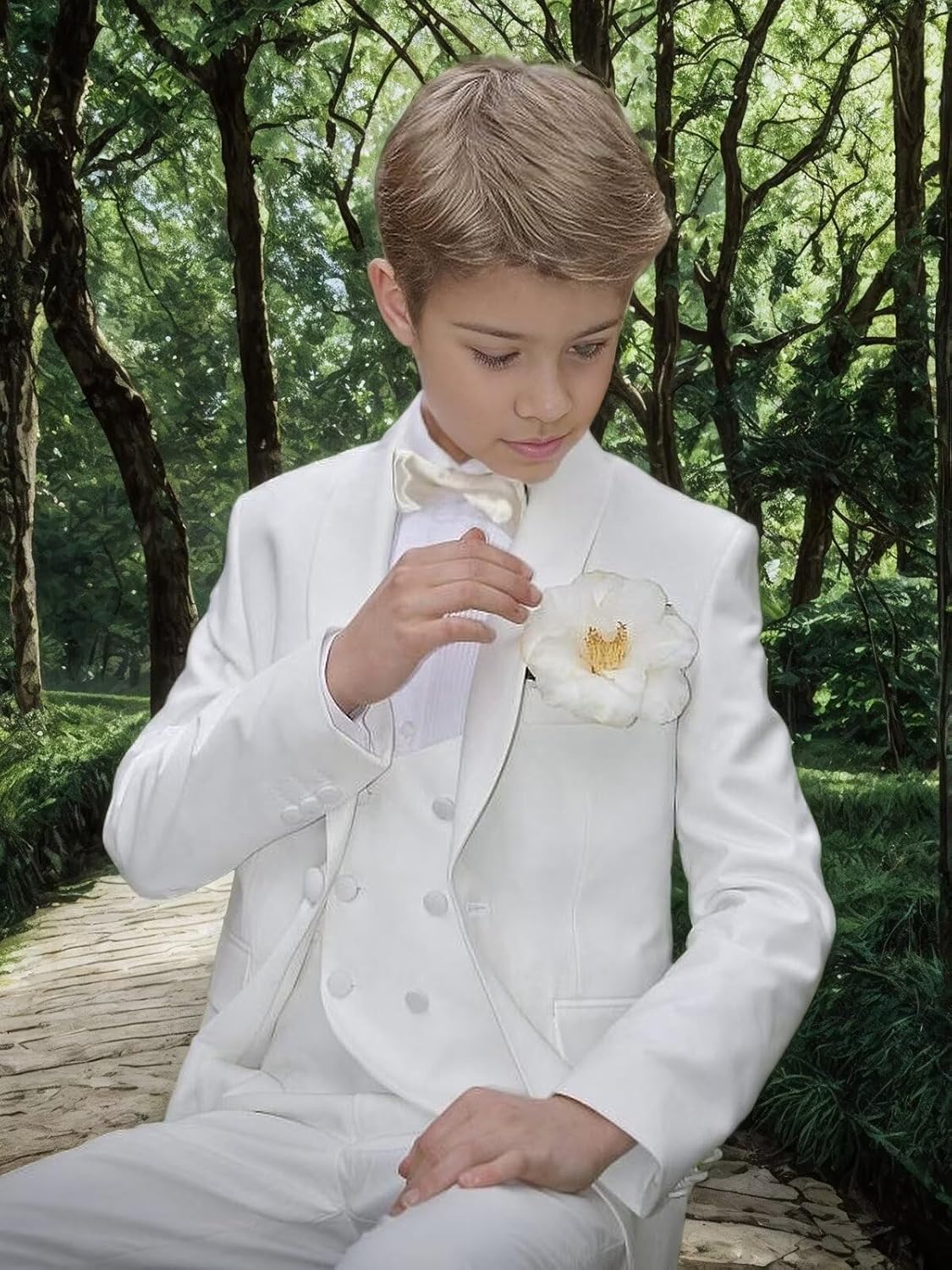 Boys 3 Pieces Tuxedo Suit Slim Fit Formal Suits for Boys Toddler Suit Jacket Shawl Lapel Suit Set