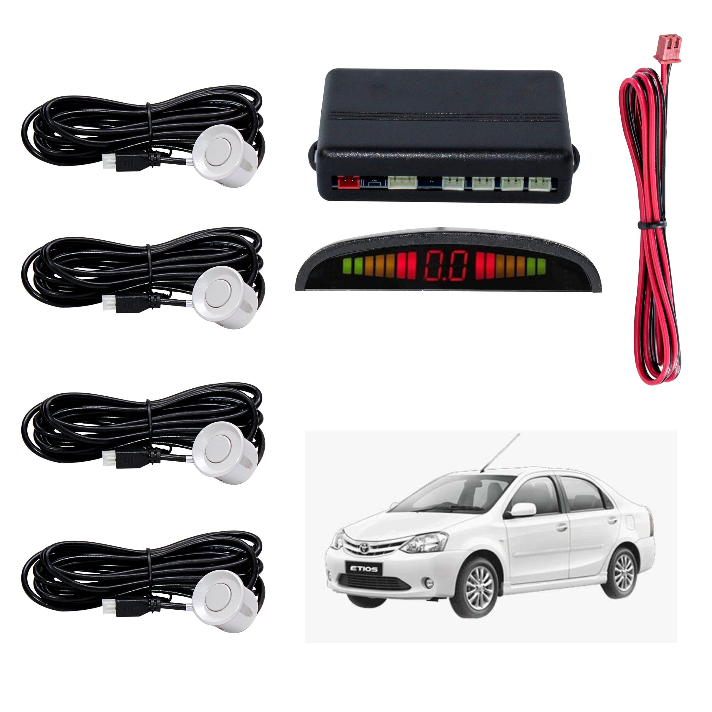 Car Reverse Parking Sensor with LED Display 4 Sensor Reverse Parking Auto Radar Detectors For Toyota Etios (White)-picture-27