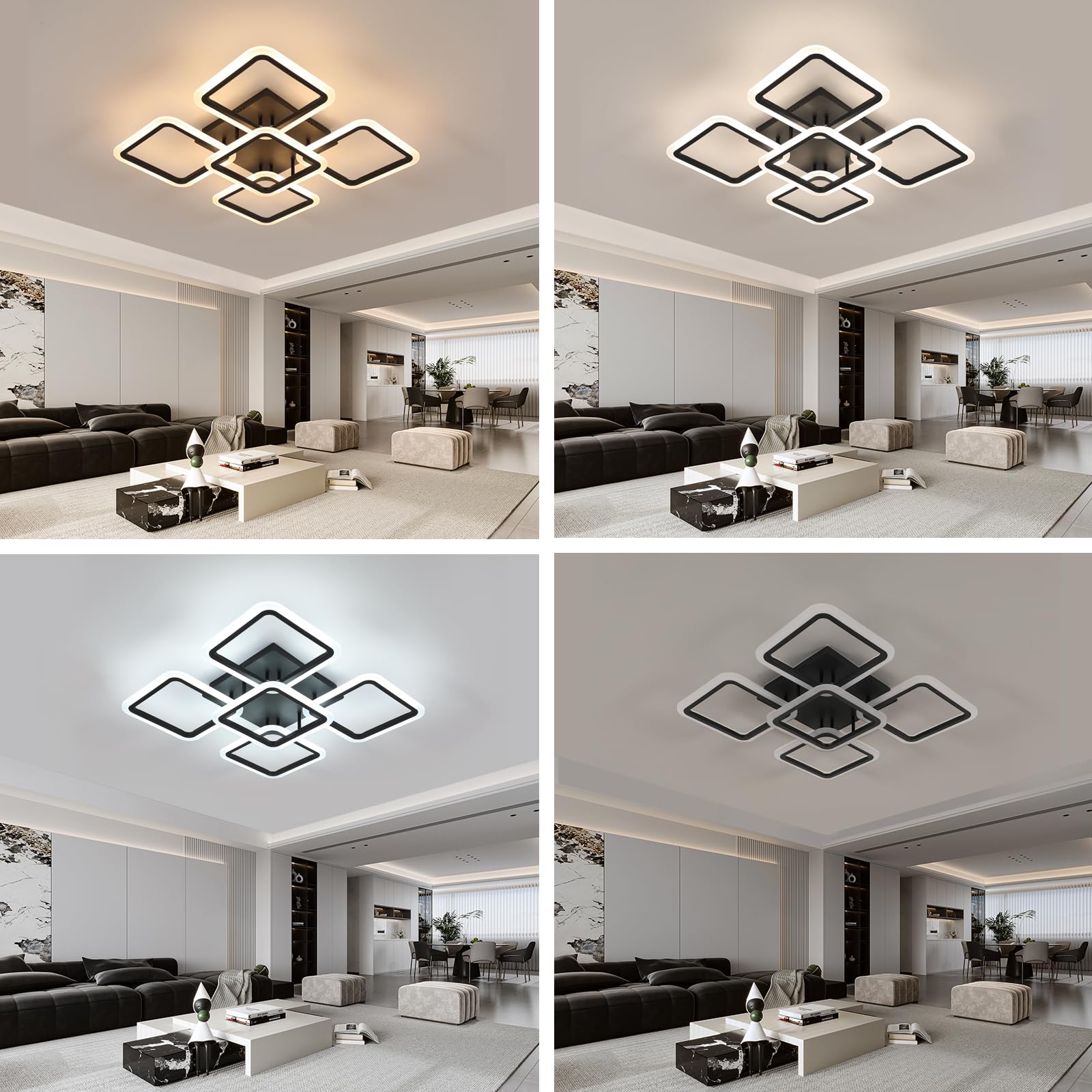 Comely Plafoniera LED Dimmerabile Nero 57W con Telecomando 3000K-6500K | Quadrato 6400LM Lampadario Soffitto Moderna per Soggiorno Camera da Letto Cucina