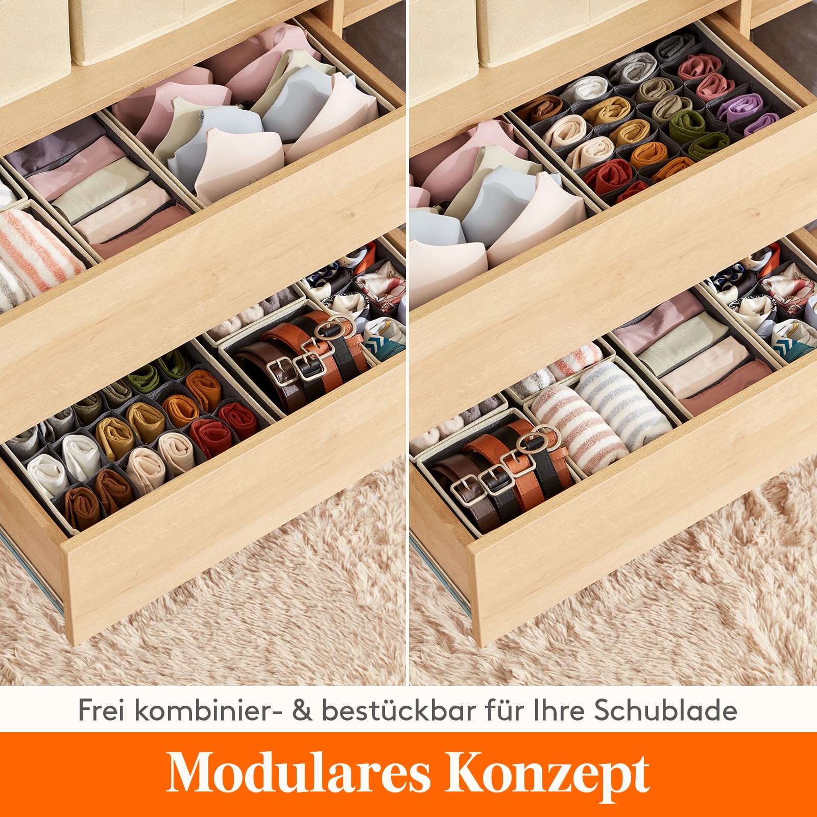 Lifewit 16 Stücke Schubladen Organizer Unterwäsche mit 4 Größen, Faltbar | Kommode Organizer für Dessous BH Socken Kleidung, Kleiderschrank Schrank Schubladen Teiler, Underwear Aufbewahrung, Grau