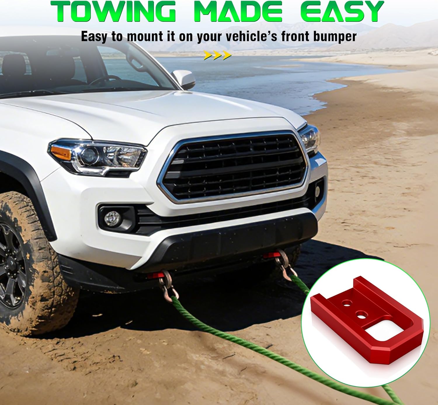 Tow Hooks for Tacoma 2024-2026, 4Runner 2025-2026, Land Cruiser 250 2024-2025, Front Bumper Heavy Duty T6061 Aluminum Recovery Points, Off-Road Exterior Accessories, Red, 1 Pair
