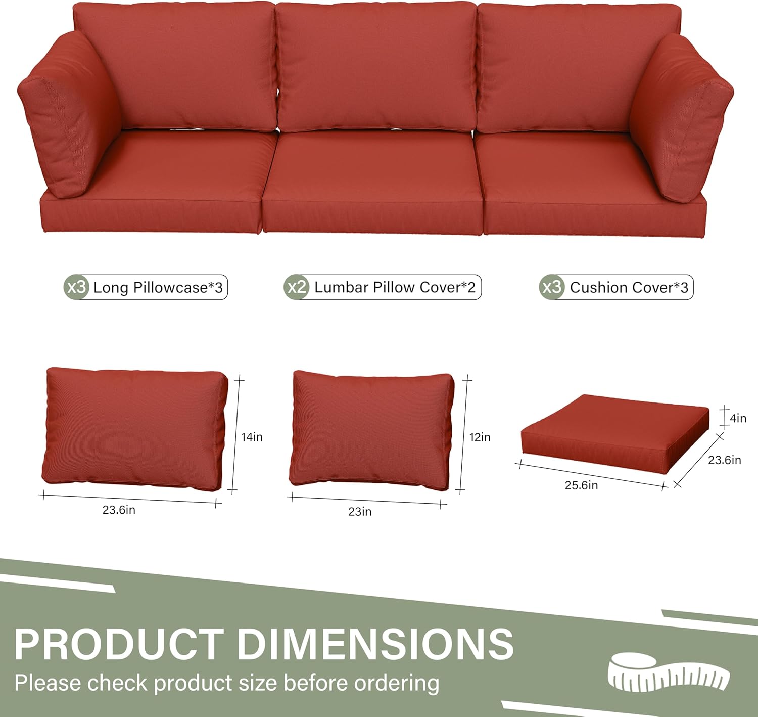 8 pcs Outdoor Cushion Slipcovers Outdoor Patio Cushions Covers Replacement Waterproof with Zipper w/3 Seat Cushion Covers and 5 Backrest Pillow Covers, Covers Only