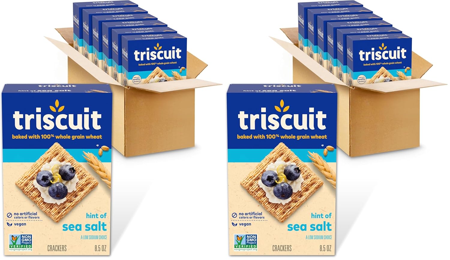 Triscuit Hint of Sea Salt Whole Grain Wheat Crackers, Vegan Crackers, 6-8.5 oz Boxes (Pack of 2)
