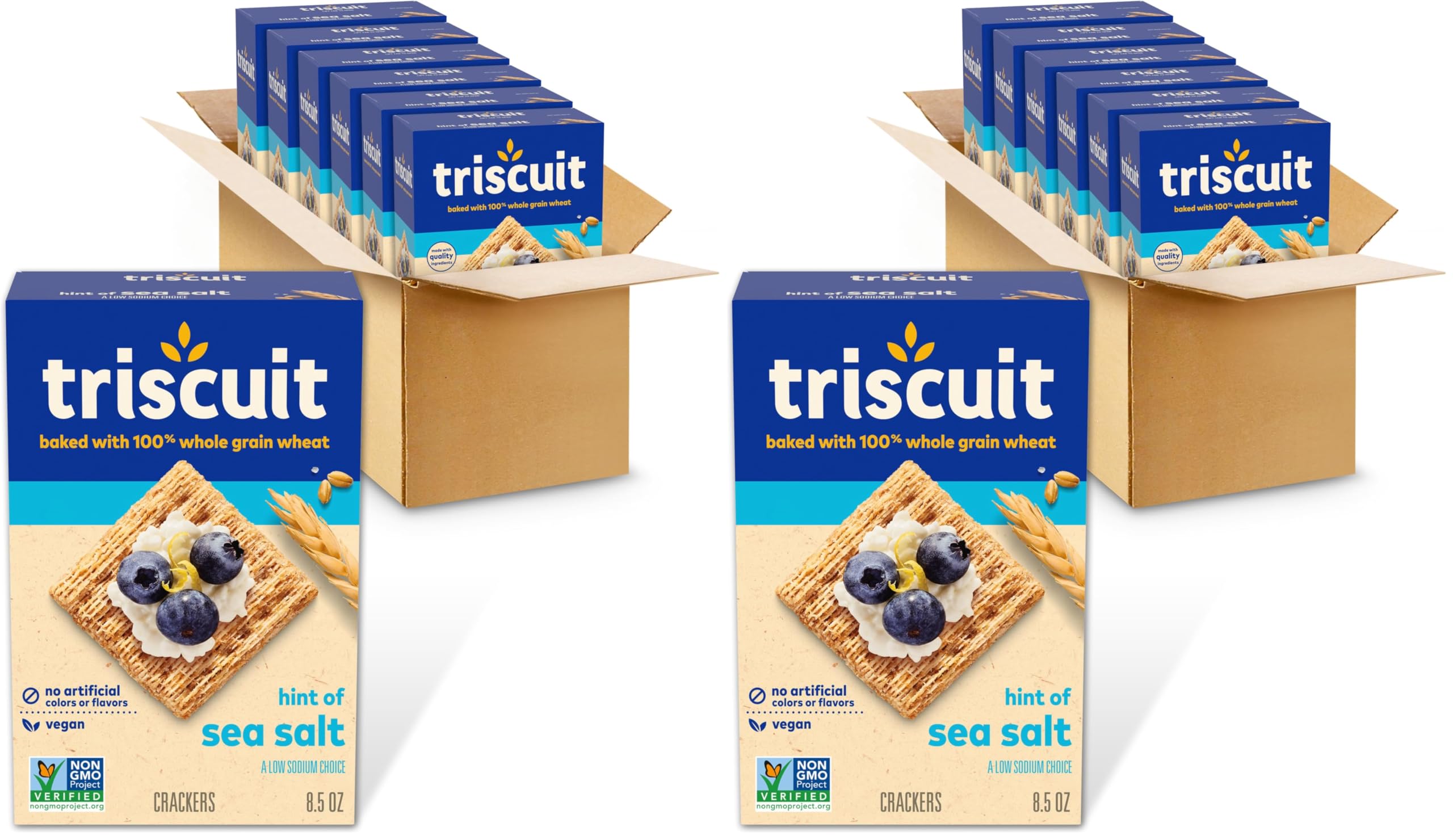 Triscuit Hint of Sea Salt Whole Grain Wheat Crackers, Vegan Crackers, 6-8.5 oz Boxes (Pack of 2)