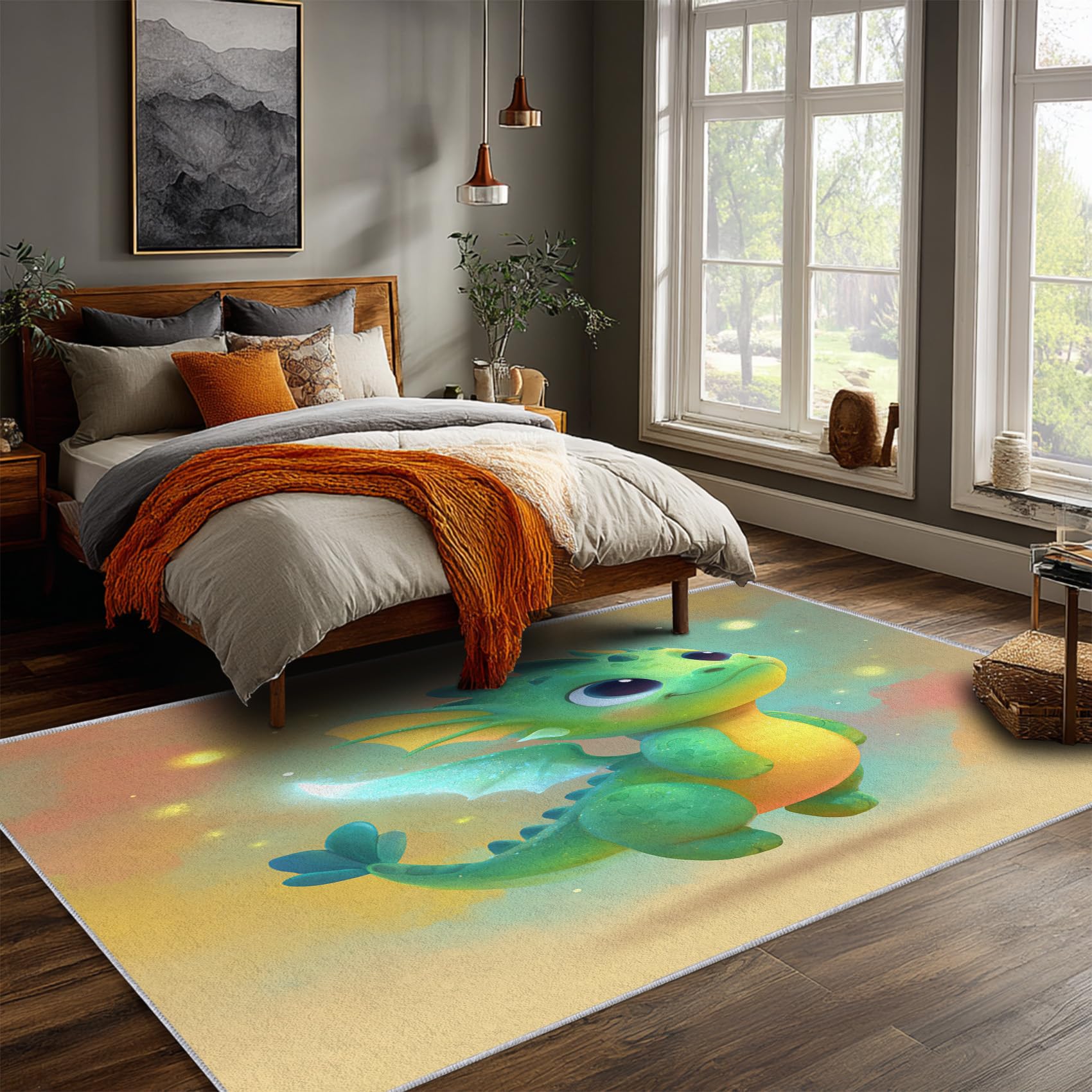 Générique Tapis Dinosaure Salon 60x90 cm Motif Dragon Enfant Cute Animaux Bebe, Tapis Lavable Antidérapant Doux Poil Court, Decoration Chambre Descente De Lit Carpet
