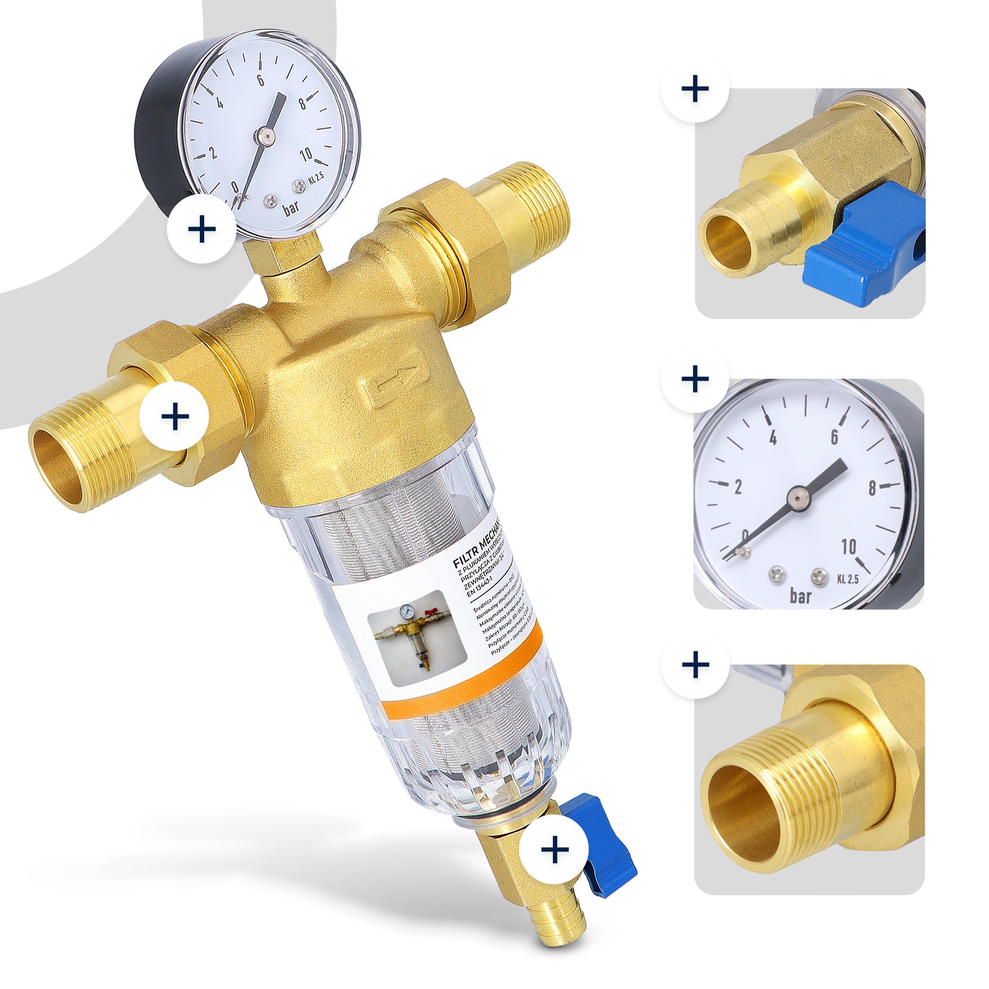 Instalguru Filtro Autopulente Acqua 3/4" DN20 Pressione Manometro Filtrazione Fina Scarico Sedimenti Riciclabile Acqua Pozzo Domestico Industriale