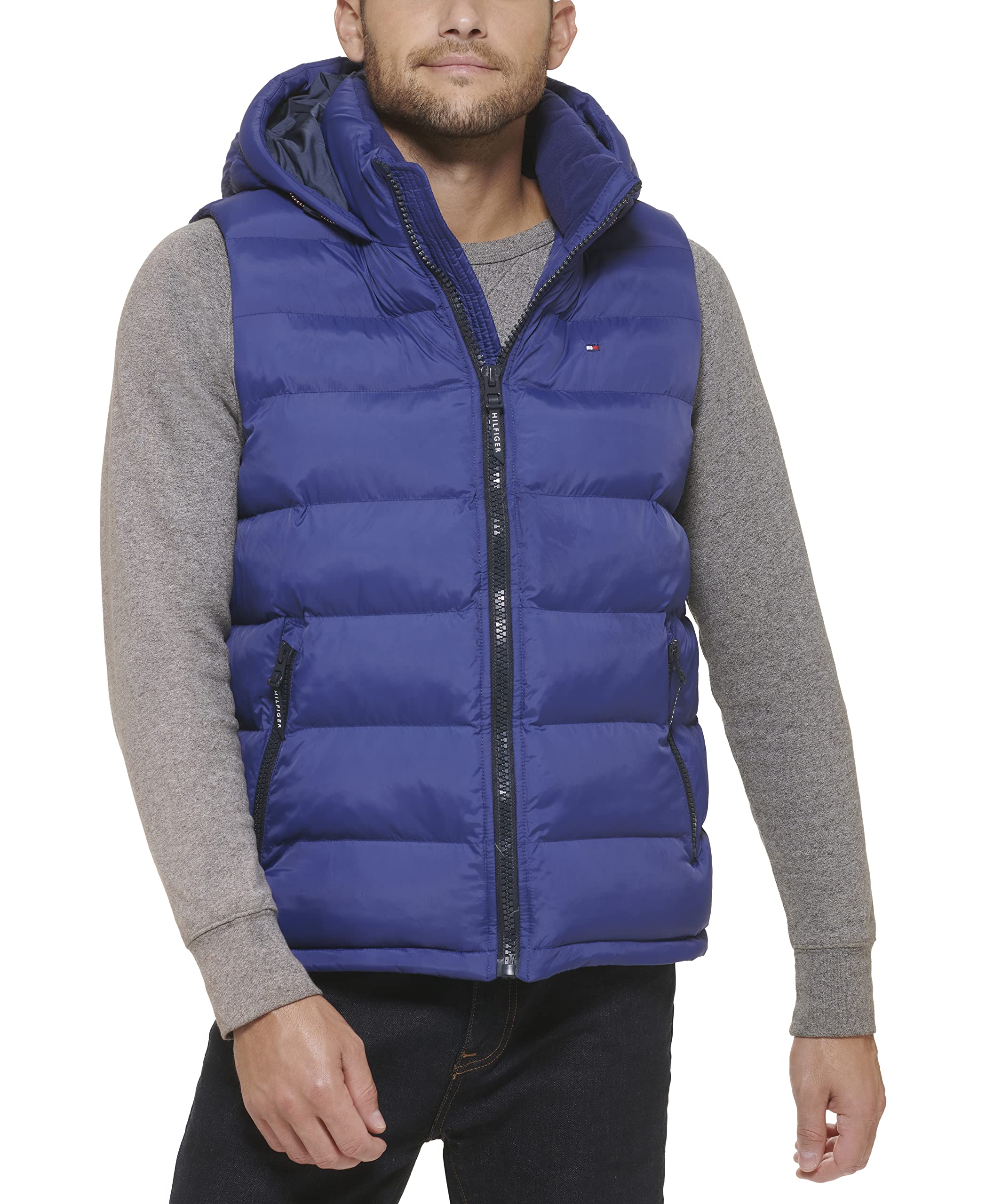 Tommy Hilfiger Men's Hooded Puffer Vest, Royal Blue, XXL