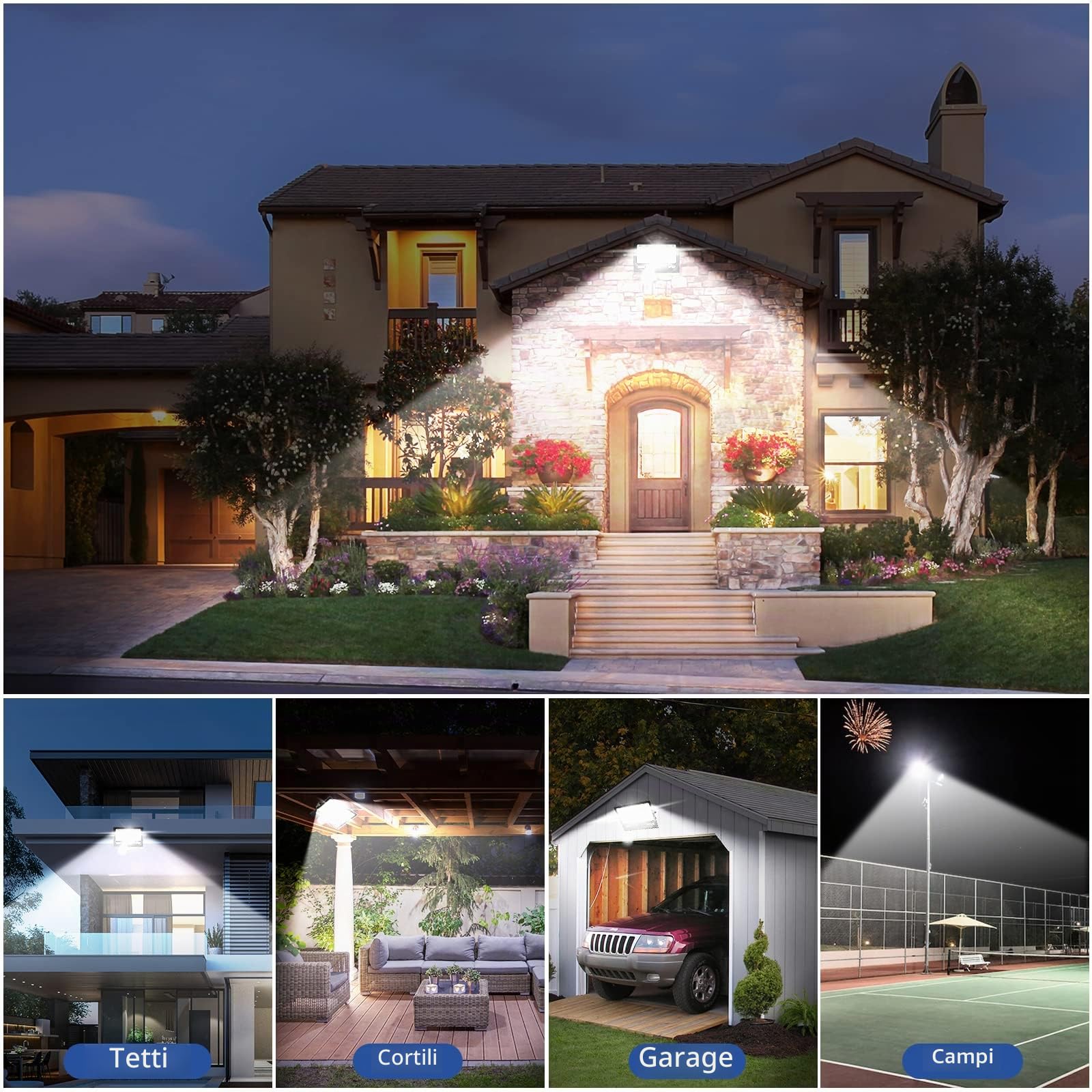 200W Faretto LED da Esterno, 20000LM 7000K Faretti LED,IP67 Impermeabile Super Luminoso Bianco Freddo Luce di Sicurezza per Casa, Cortile, Giardino, Palestra, Garage