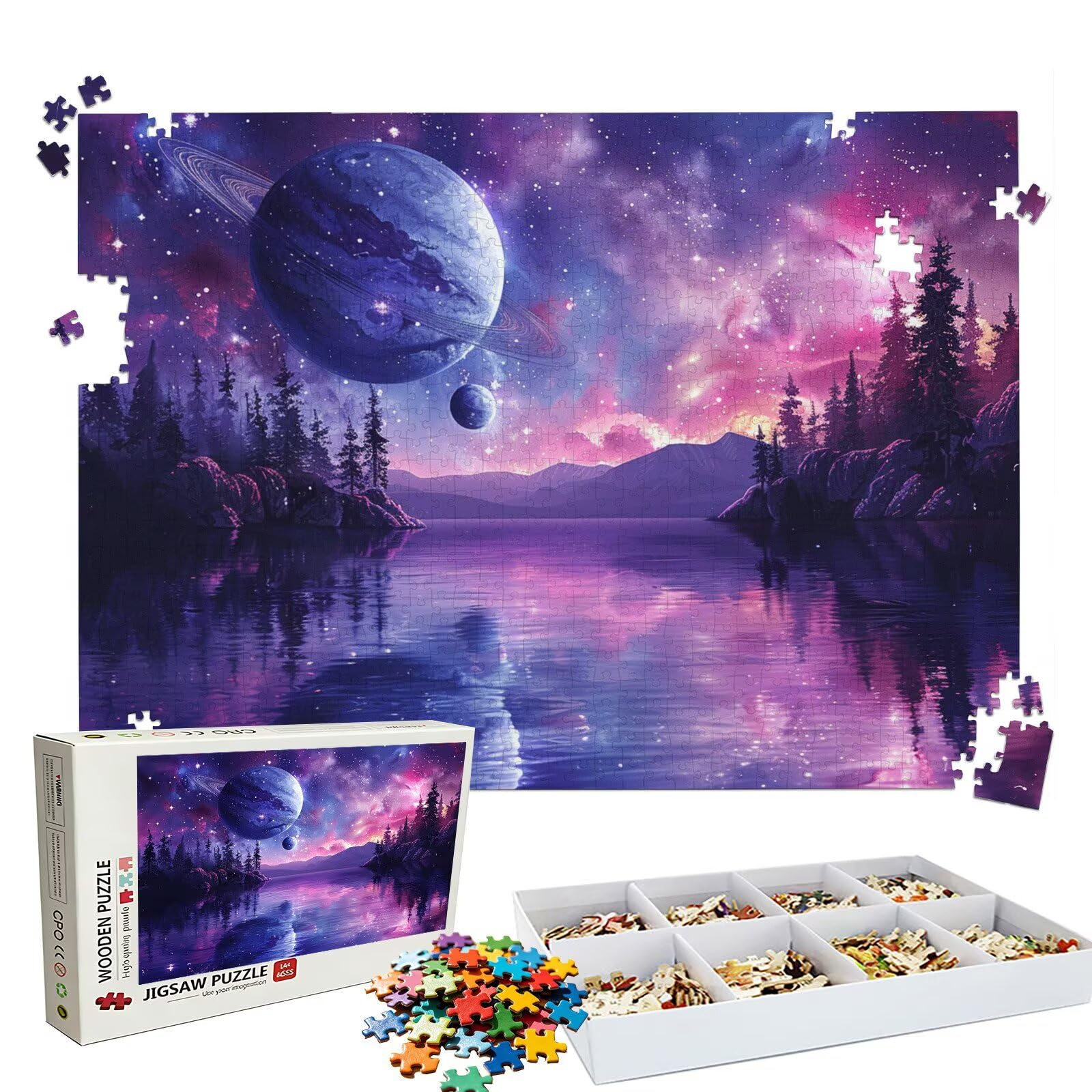 Puzzle 1500 sztuk Planet Lake - Duże drewniane puzzle - Puzzle 1500 elementów dla dorosłych - gra inteligencyjna - opakowanie pudełkowe - precyzyjne cięcie - jakość kolorowe puzzle do wystroju domu