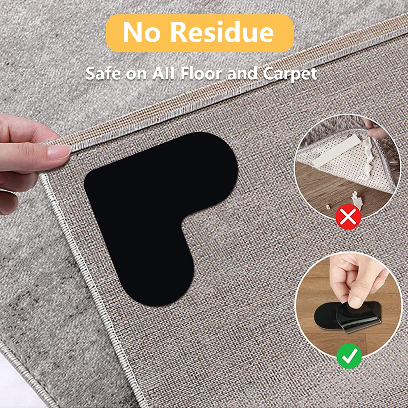 4-teilig Antirutsch-Unterlage Für Teppiche – Waschbar, Wiederverwendbar, 14,5x12 Cm, Für Hartholz, Fliesen & Marmor