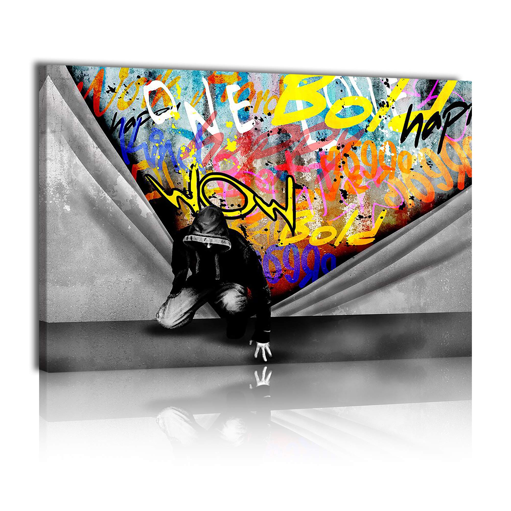 KALAWA Banksy Graffiti Wall Art Pop Street Art Abstract Colorful Canvas Print Posters Home Decor Graffiti Behind The Curtain Wall Decor for Living Room Decoration, Gym, Framed Ready to Hang (Graffiti,