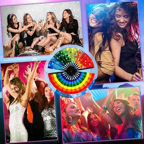 Miniatura 2 de Qunclay Ventilador de mano plegable grande con brillo UV, 12 piezas para hombres y mujeres, ventilador de mano chino japonés con mariposa arcoíris