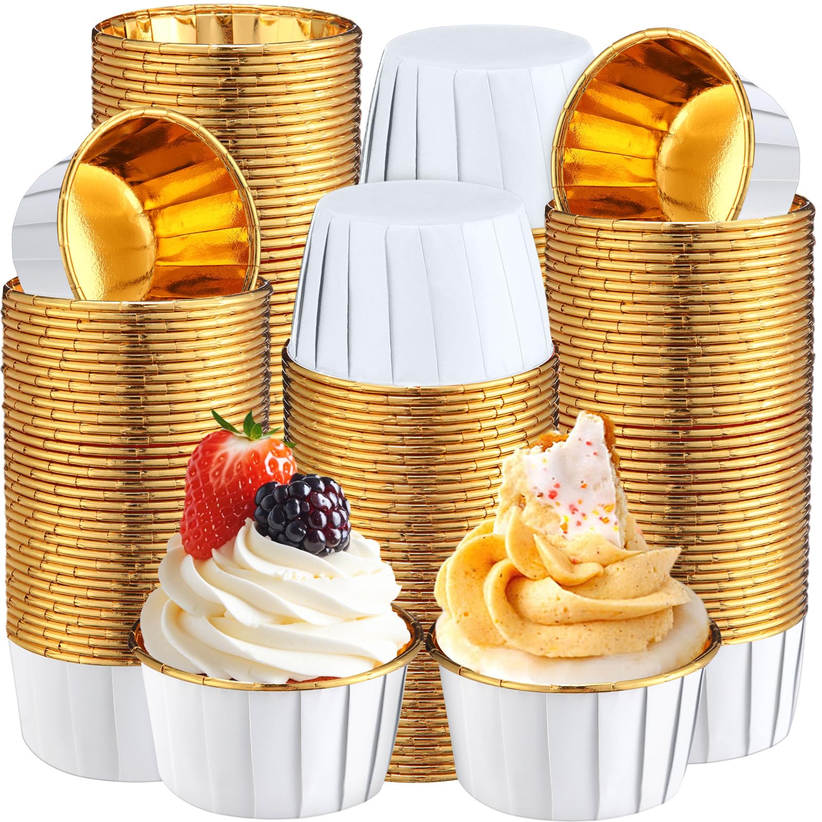 450 Pack White Gold Cupcake Liners Bulk Disposable Foil Muffin Cup