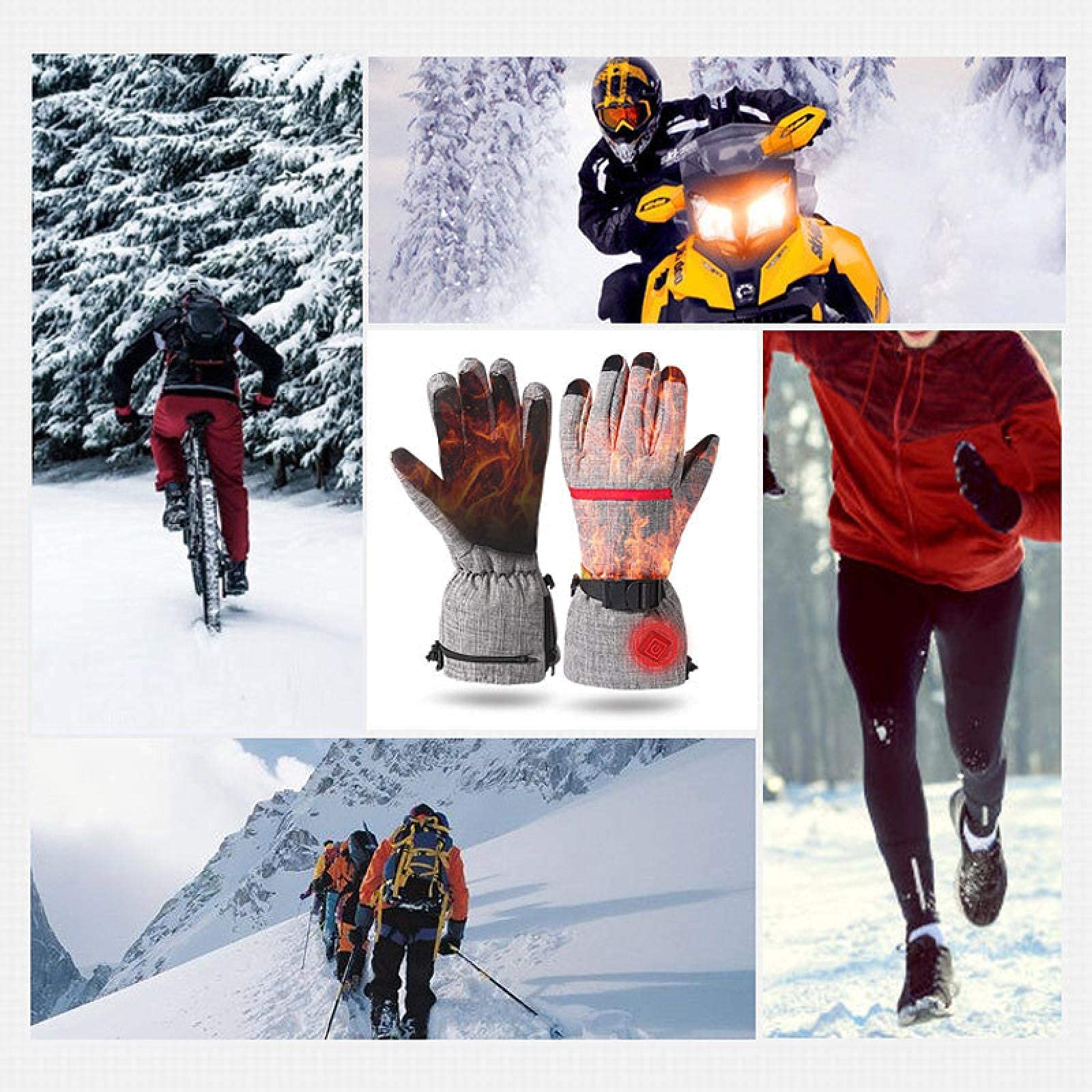 Guantes Térmicos, Baterías Recargables Guantes Térmicos para Hombres Mujeres, 3 Niveles de Calentamiento, Guantes Impermeables y Cortavientos, Ciclismo Motocicleta Senderismo Esquí