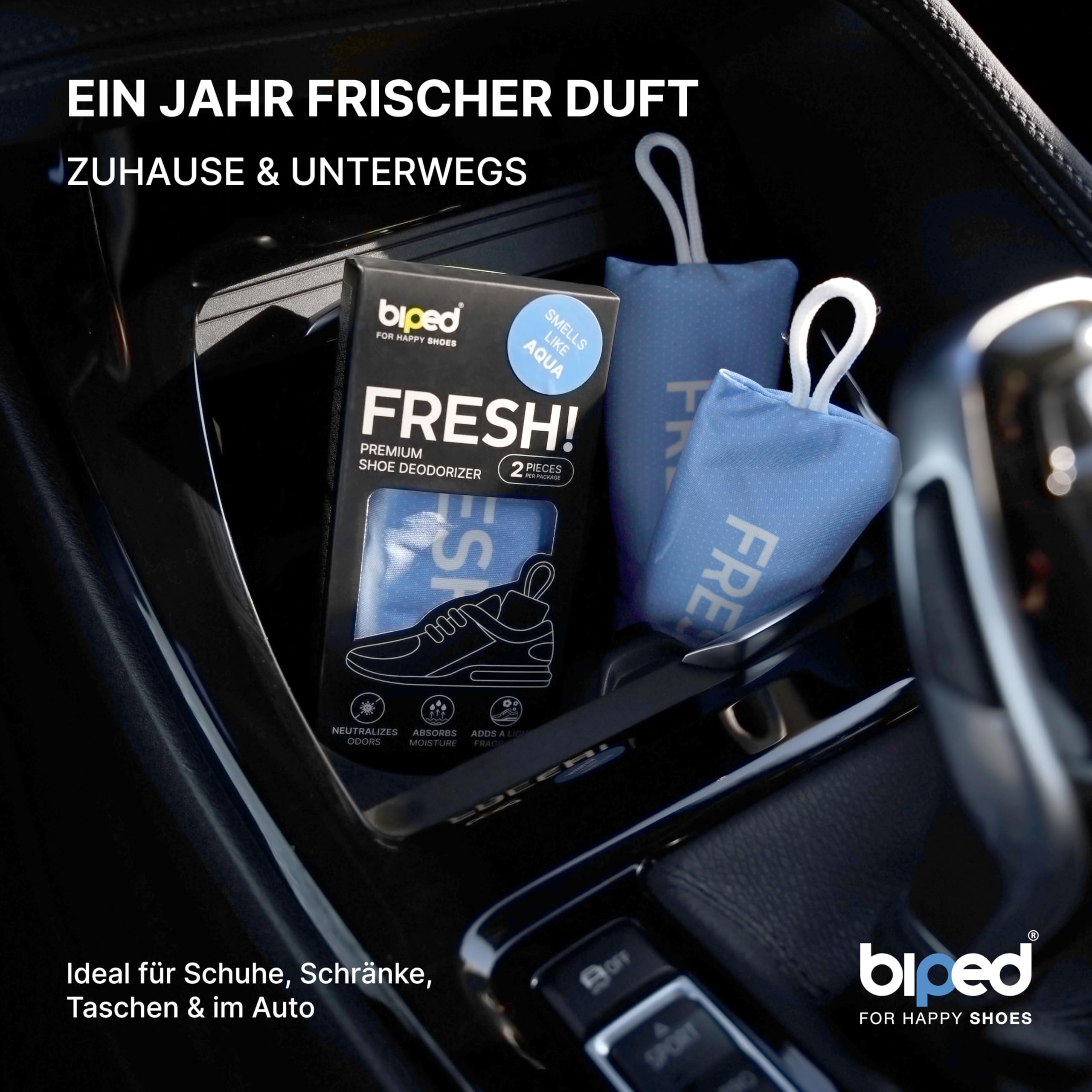 biped FRESH! premium shoe deodorizer - Schuhdeo gegen Geruch und Schweiß - Duft Schuhkissen mit Bambus Aktivkohle - Schuh Geruchsentferner für Sneaker, Schuhe und Sporttaschen z2925(AQUA, 6 Stück)