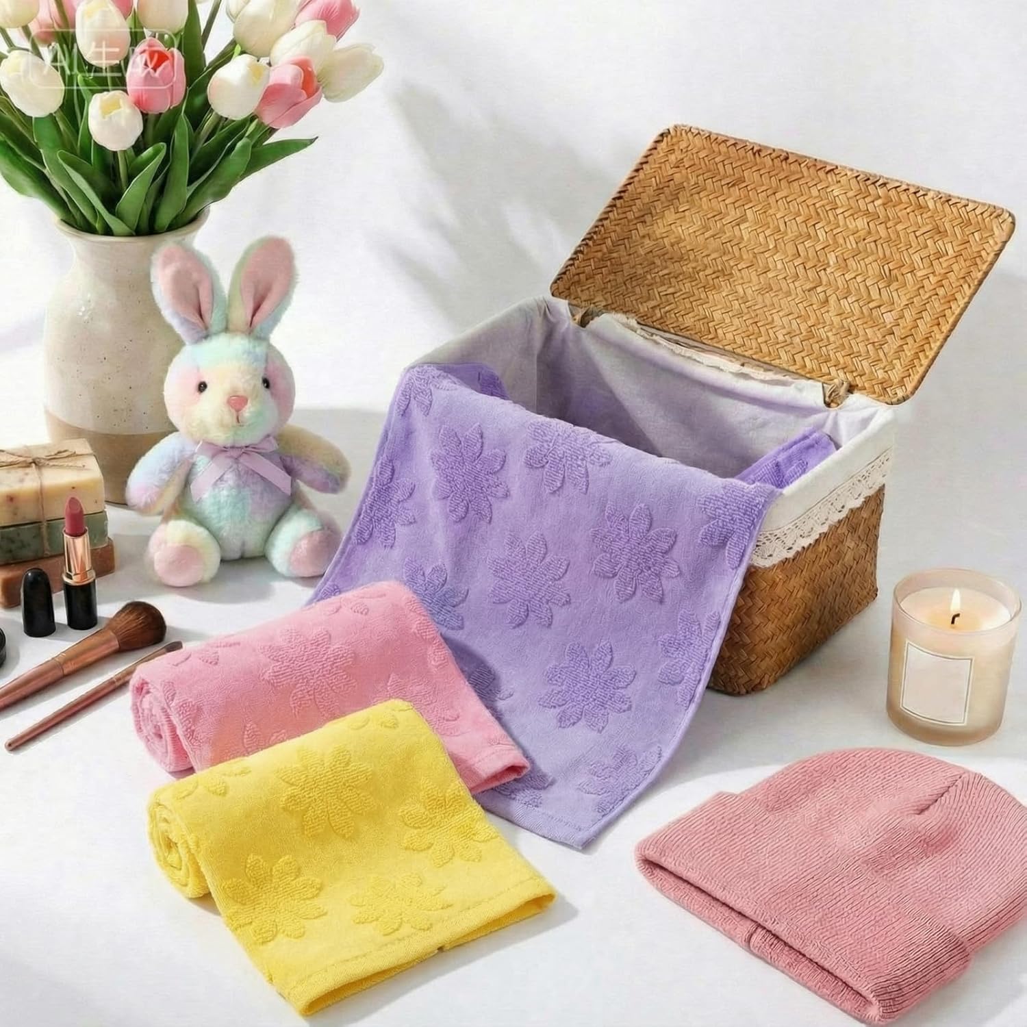 Frienda 6 Pcs Spring Hand Towels for Bathroom 100% Cotton Floral Jacquard Bath Towels Spring Decorative Soft Absorbent Bathroom Decor for Drying Cleaning Cooking Holiday, 12.4 x 28.3''