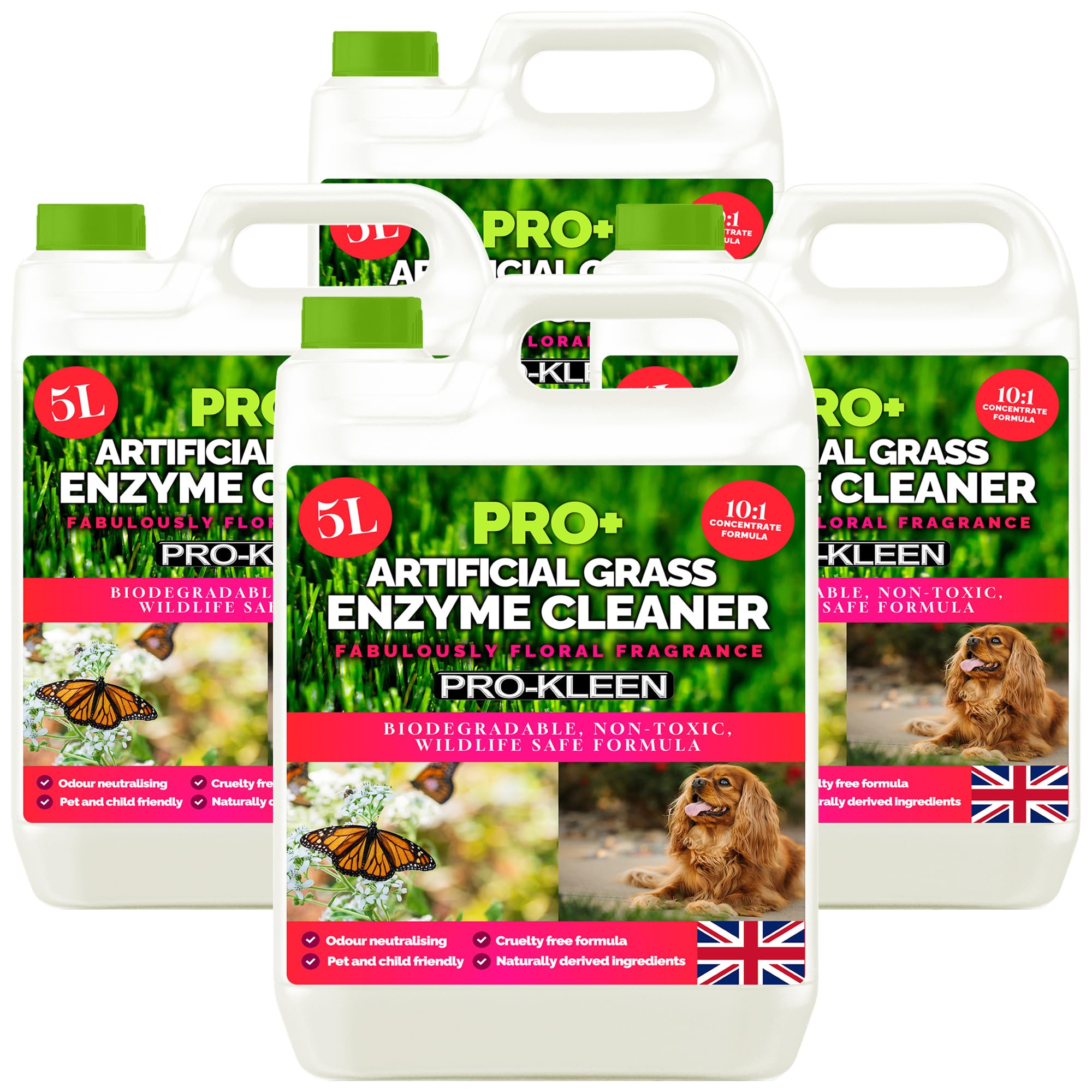 Pro-Kleen ProBio Artificial Grass Cleaner Probiotic Based Deodoriser Odour Eliminator 4 x 5L Non-Toxic Cruelty-free Pet Friendly - Floral Fragrance - Naturally derived Probiotic Cleaning