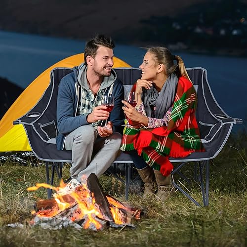 Miniatura 2 de LILYPELLE Silla de campamento doble climatizada para 2 personas, sofá biplaza plegable acolchada de gran tamaño con calefacción de 3 niveles, sofá
