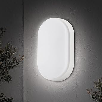 18W LED 4000K IP65 Flush Wall Mounted Oval Bulkhead Light Fitting with White Trim for Indoor, Outdoor, Bath, Office, Hallway, Corridor, Utility, Garden, Shed, Workshop, Patio etc- Improved Version [Energy Class E]