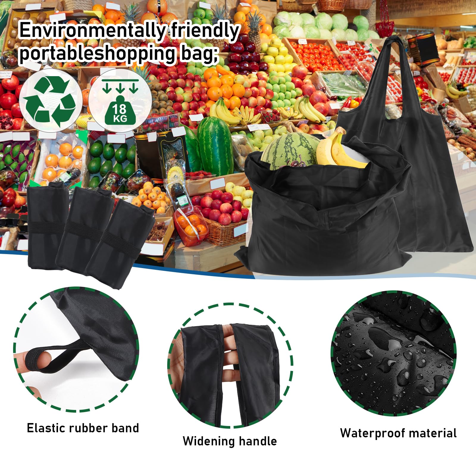 JSMTKJ Bolsa Plegable 4 PCS Bolsa de Compras Reutilizable Bolsa de Tela para Compras Bolsa de Compras Plegable Ecológica Tote para Compras Casa Viajes Acampar