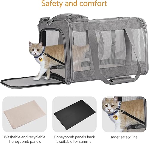 Miniatura 5 de Transportador de mascotas aprobado por aerolíneas para gatos y perros, bolsa de viaje suave con tablero de panal transpirable, tablero de soporte