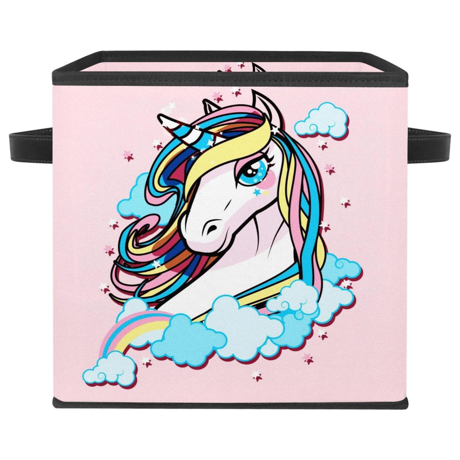 Cube de rangement en tissu pliable avec poignées motif licorne animal