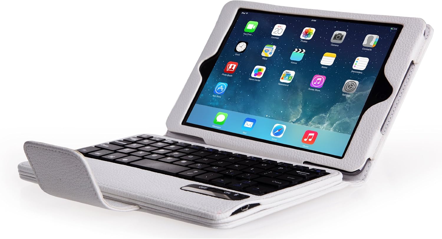 QQ-Tech® Removable Detachable Wireless Bluetooth ABS Keyboard PU Leather Case Tablet Stand for Apple iPad Mini/Retina ipad Mini - Smart Cover Wake Sleep Function-White