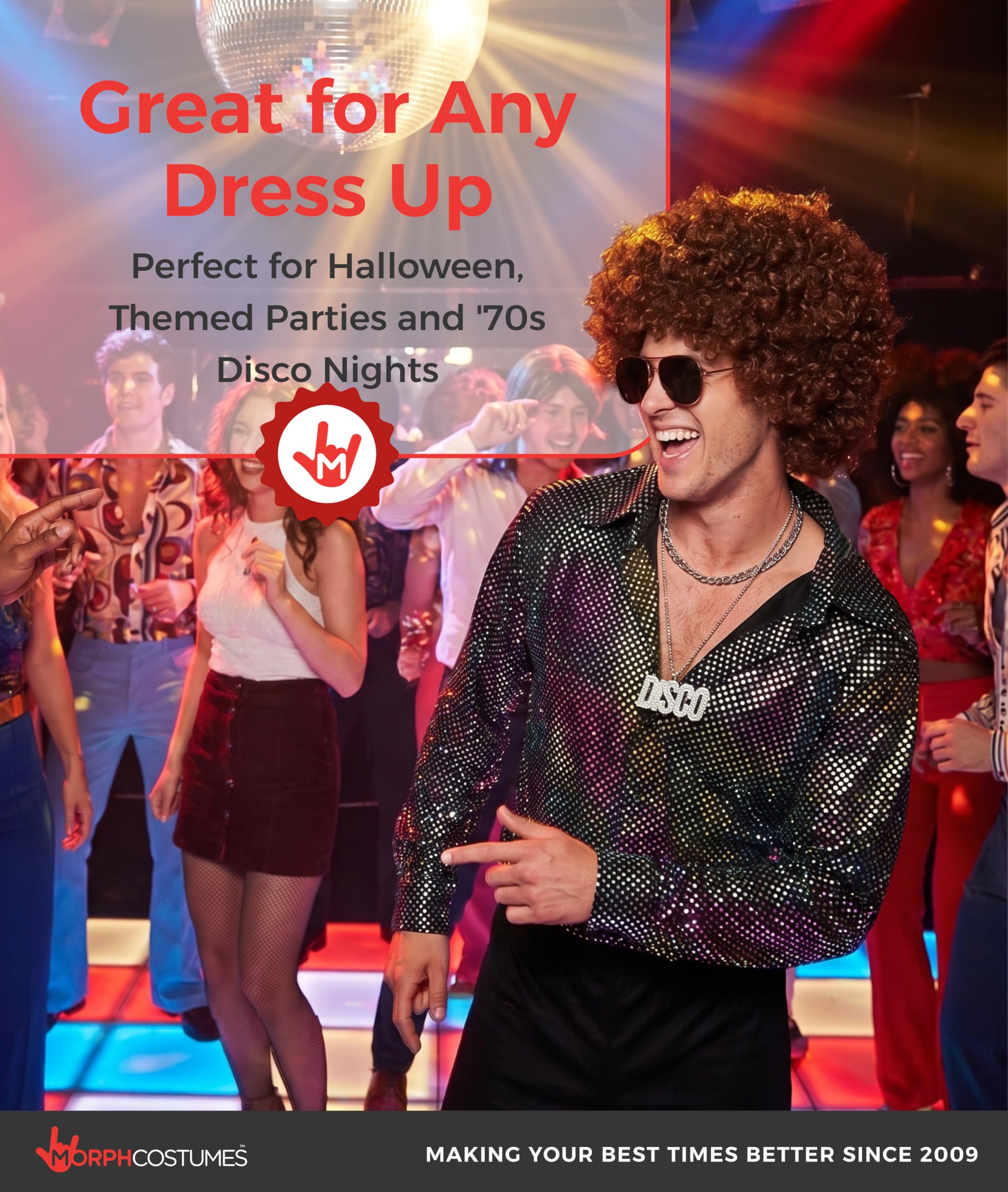 Morph Camicia Uomo Anni 70 - Camicia Paillettes Costume Disco per Feste, Vestiti Vintage Uomo per Costume Party e Eventi Speciali