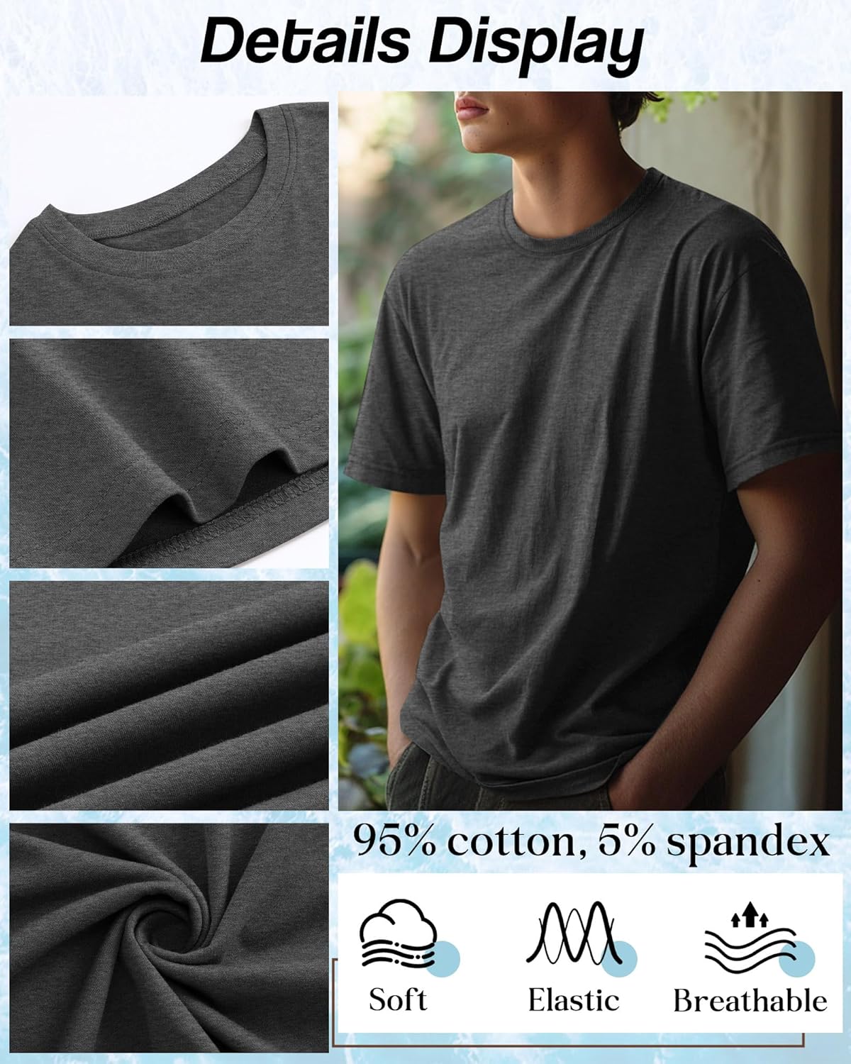 Ficerd 6 Pack Men's Big and Tall Shirts Short Sleeve Cotton Tee Summer Crew Neck Oversize Top Loose Fit Shirt Multipack - Image 4